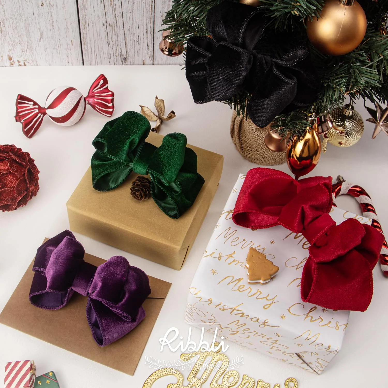 Ribbli Red Velvet Wired Ribbon 2.5 Inch Velvet with Satin Christmas Ribbon for Gift Wrapping Christmas Tree Decoration Crafts Wreaths Supplies-Continuous 10 Yards - Image 3