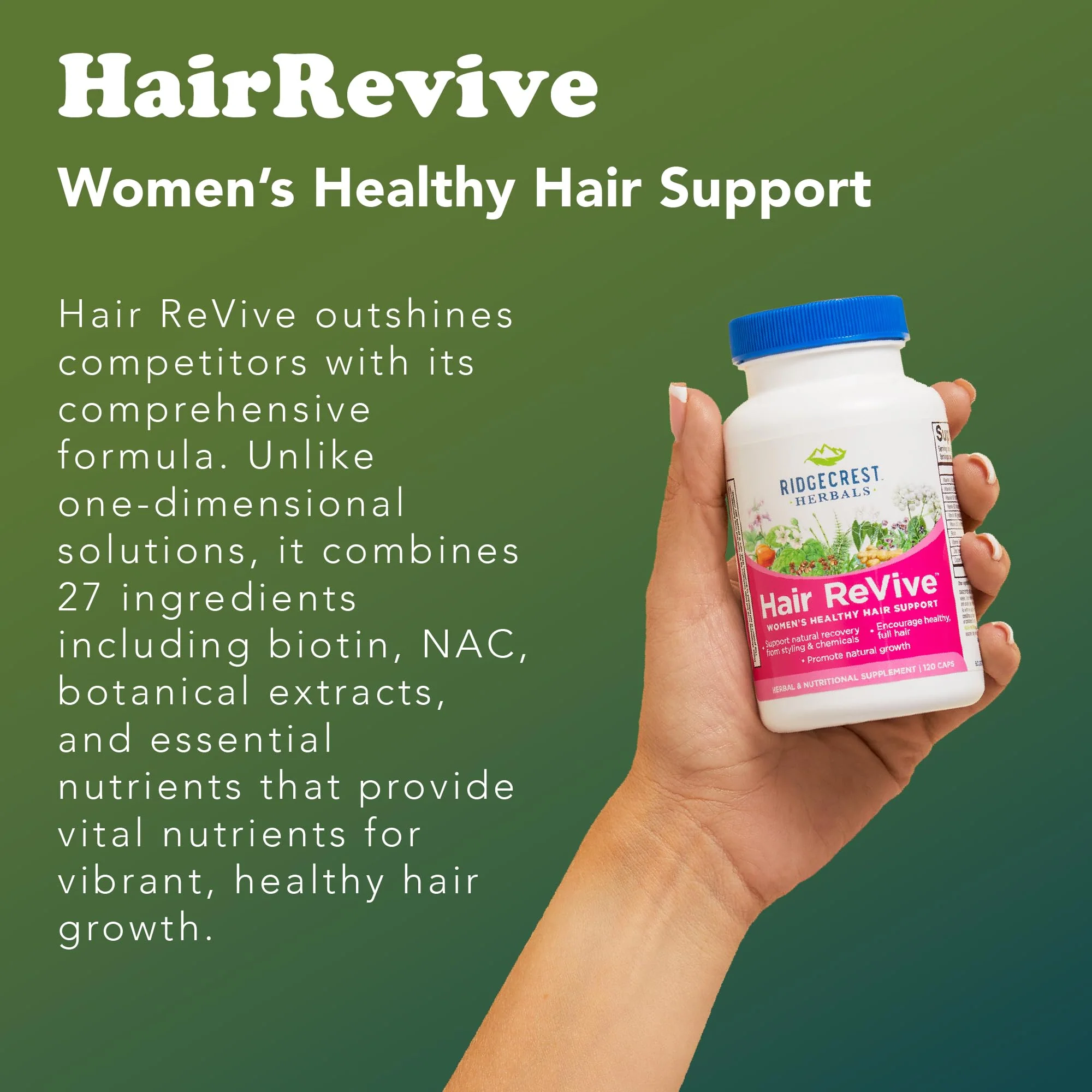 RidgeCrest Herbals Hair ReVive, Nutritional Hair Supplement with Vitamin C, Biotin (6000mcg), Zinc, and Copper, Hair Vitamins for Women to Support Healthy Hair, Skin, and Nails (120 Caps, 30 Servings) - Image 4