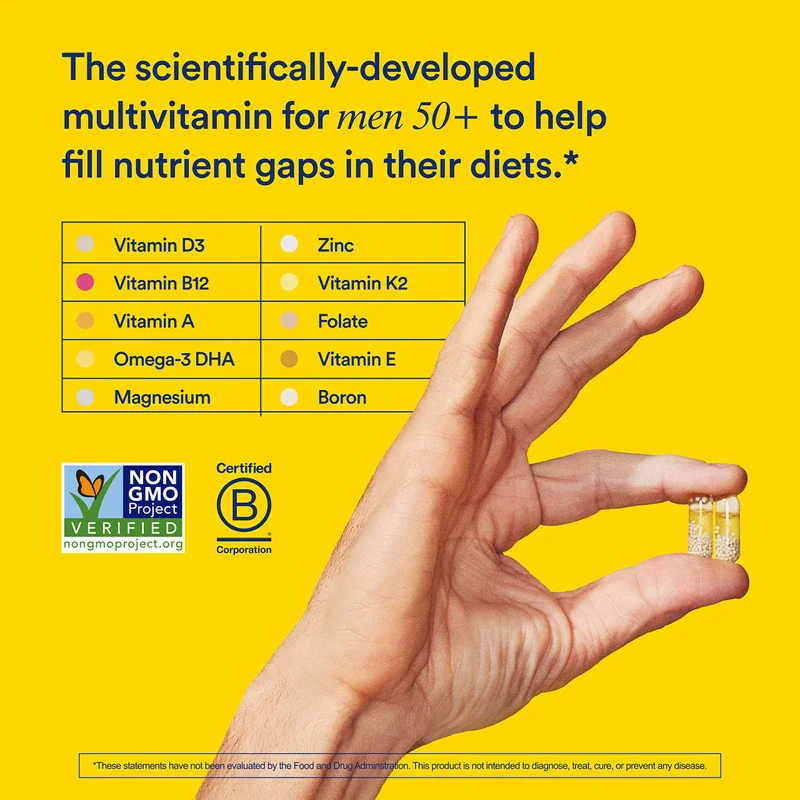 Ritual Multivitamin for Men 50 and Over with Zinc, Vitamin A and D3 for Immune Function Support*, Omega-3 DHA, B12, K2, Gluten Free, Non-GMO, Mint Essenced, 30 Day Supply, 60 Vegan Capsules - Image 2
