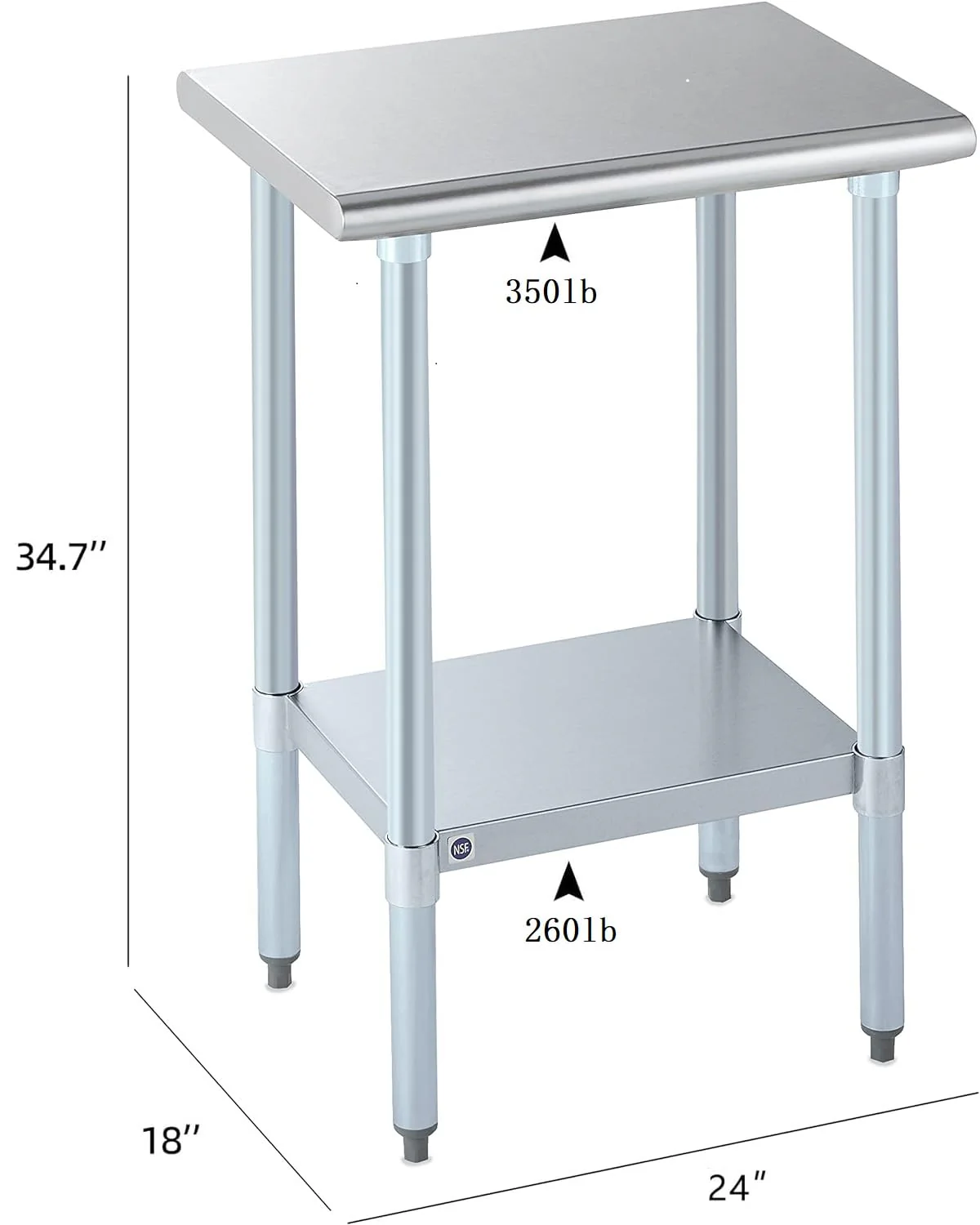 ROCKPOINT Stainless Steel Table for Prep & Work 18x24 Inches, NSF Metal Commercial Kitchen Heavy Duty Table with Adjustable Under Shelf and Table Foot for Restaurant, Home and Hotel - Image 5