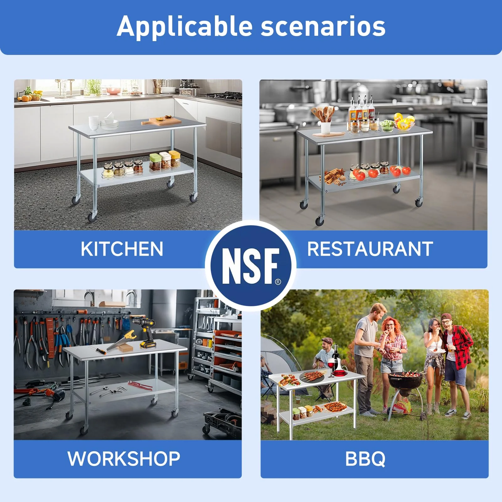 ROCKPOINT Stainless Steel Table for Prep & Work 18x36 Inches, NSF Metal Commercial Kitchen Heavy Duty Table with Adjustable Under Shelf and Table Foot for Restaurant, Home and Hotel - Image 2