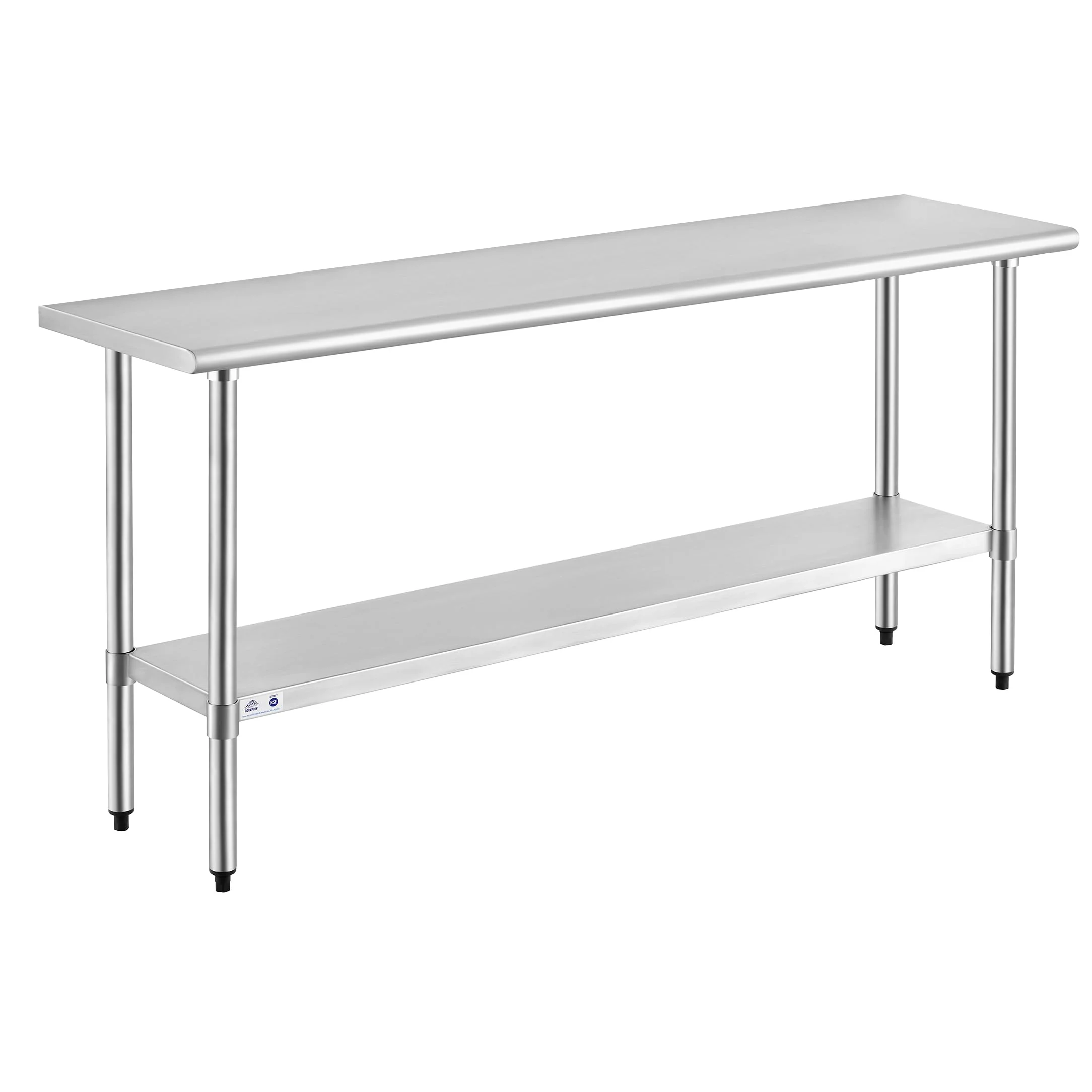 ROCKPOINT Stainless Steel Table for Prep & Work 18x72 Inches, NSF Metal Commercial Kitchen Heavy Duty Table with Adjustable Under Shelf and Table Foot for Restaurant, Home and Hotel