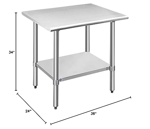 ROCKPOINT Stainless Steel Table for Prep & Work 24x36 Inches, NSF Metal Commercial Kitchen Heavy Duty Table with Adjustable Under Shelf and Table Foot for Restaurant, Home and Hotel - Image 3