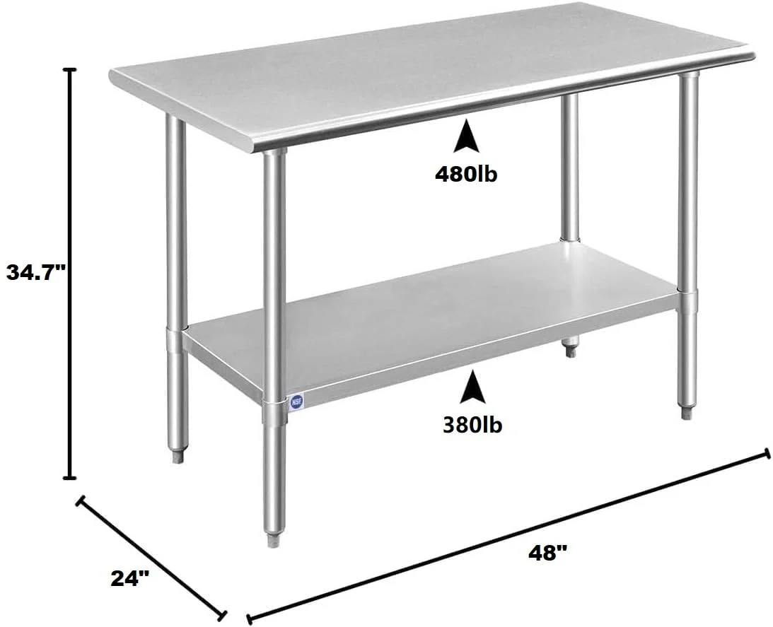 ROCKPOINT Stainless Steel Table for Prep & Work 24x48 Inches, NSF Metal Commercial Kitchen Heavy Duty Table with Adjustable Under Shelf and Table Foot for Restaurant, Home and Hotel - Image 6