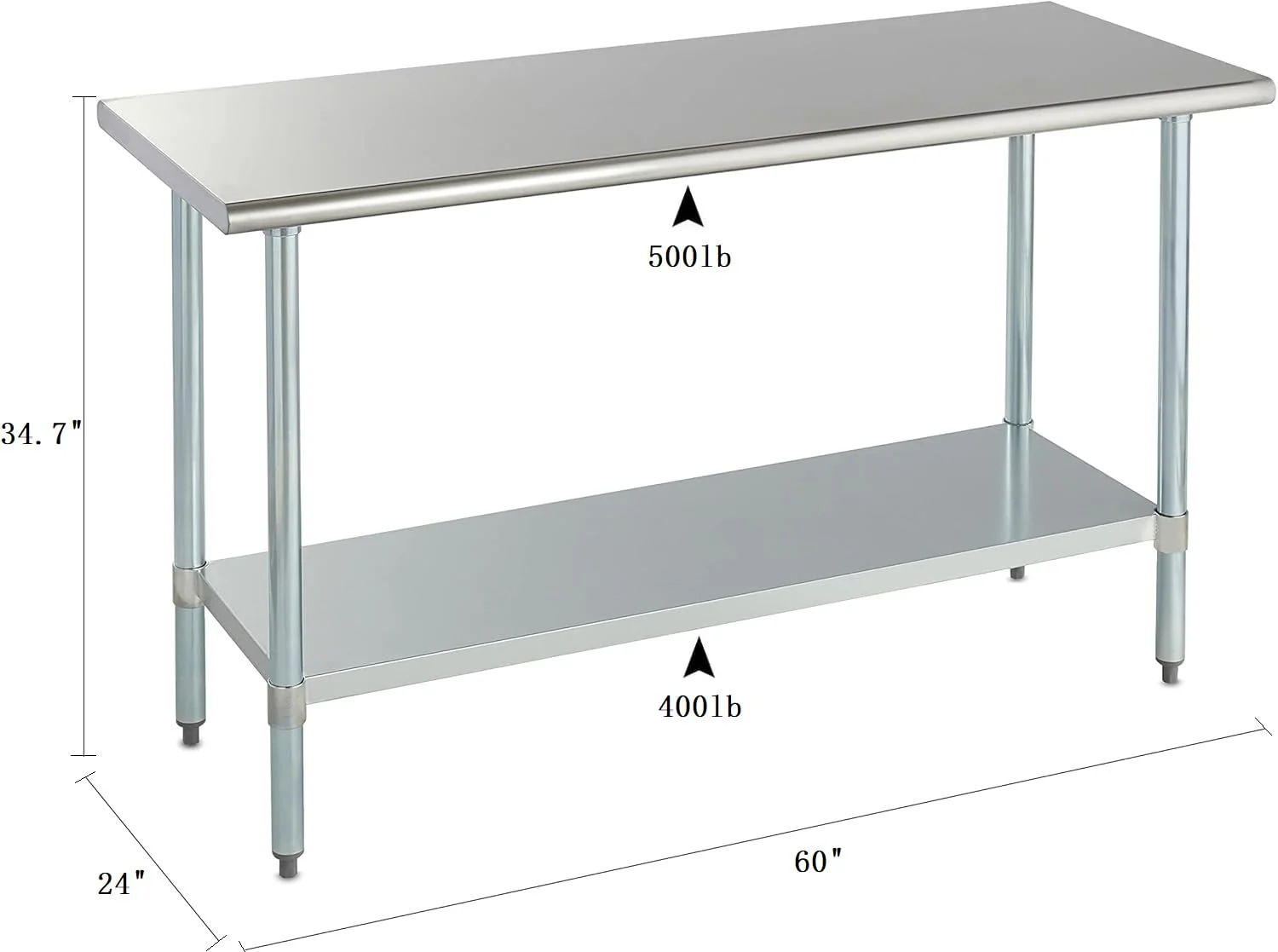 ROCKPOINT Stainless Steel Table for Prep & Work 24x60 Inches, NSF Metal Commercial Kitchen Heavy Duty Table with Adjustable Under Shelf and Table Foot for Restaurant, Home and Hotel - Image 5
