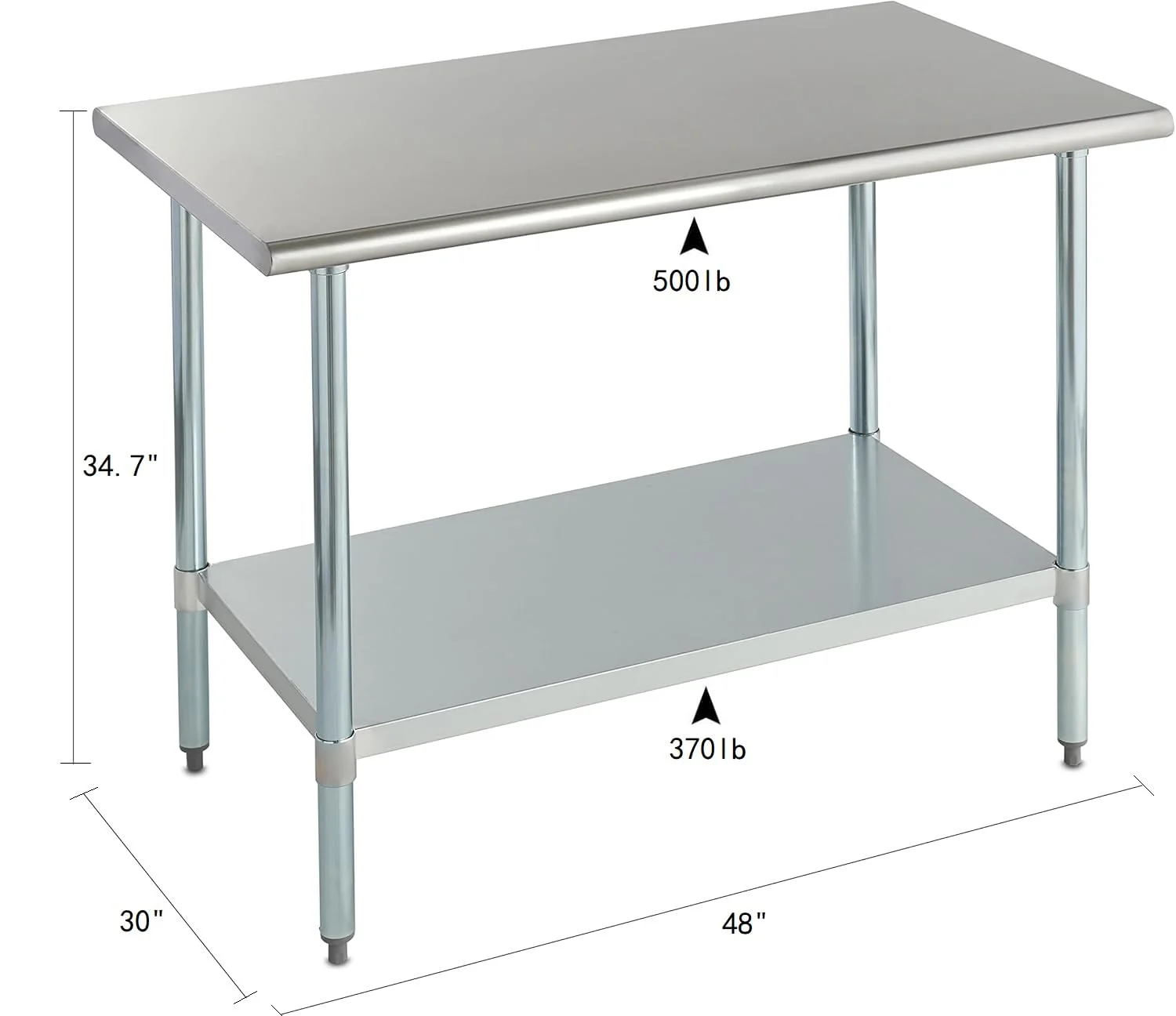 ROCKPOINT Stainless Steel Table for Prep & Work 30x48 Inches, NSF Metal Commercial Kitchen Heavy Duty Table with Adjustable Under Shelf and Table Foot for Restaurant, Home and Hotel - Image 5