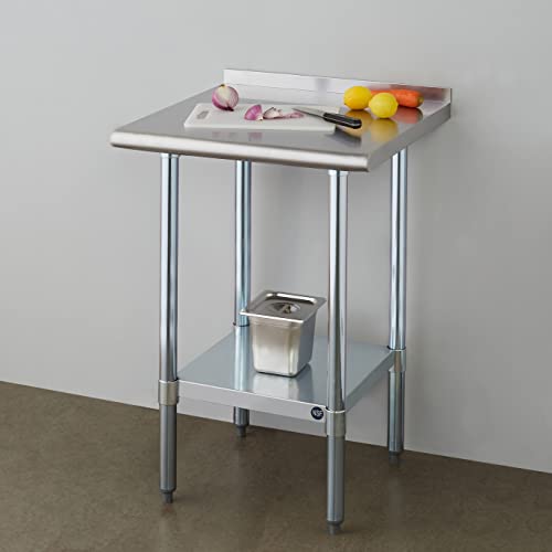 ROCKPOINT Stainless Steel Table for Prep & Work with Backsplash 24x24 Inches, NSF Metal Commercial Kitchen Heavy Duty Table with Adjustable Under Shelf and Table Foot for Restaurant, Home and Hotel - Image 2