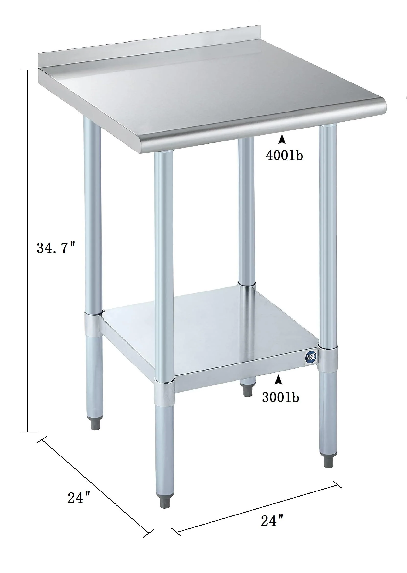 ROCKPOINT Stainless Steel Table for Prep & Work with Backsplash 24x24 Inches, NSF Metal Commercial Kitchen Heavy Duty Table with Adjustable Under Shelf and Table Foot for Restaurant, Home and Hotel - Image 7
