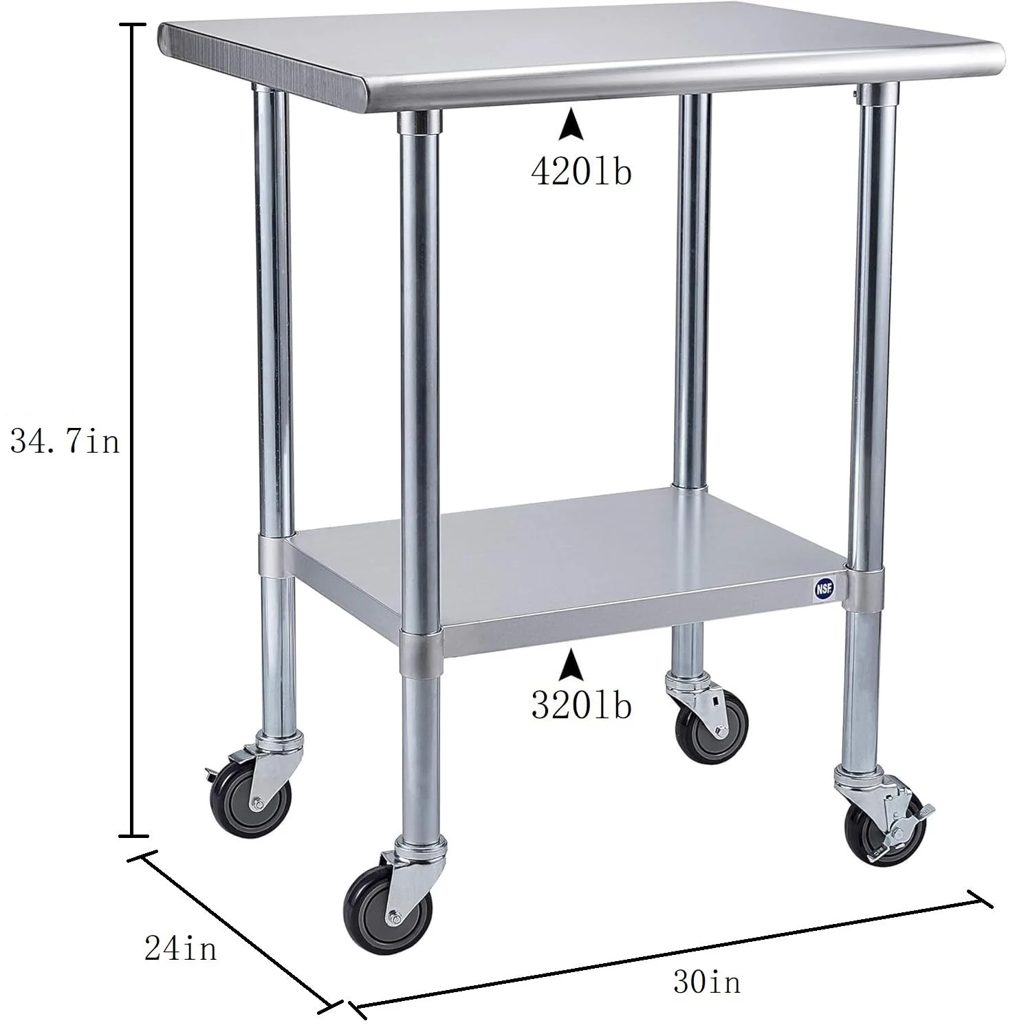 ROCKPOINT Stainless Steel Table for Prep & Work with Caster Wheels 24x30 Inches, NSF Metal Commercial Kitchen Heavy Duty Table with Adjustable Under Shelf and Table Foot for Restaurant, Home and Hotel - Image 5