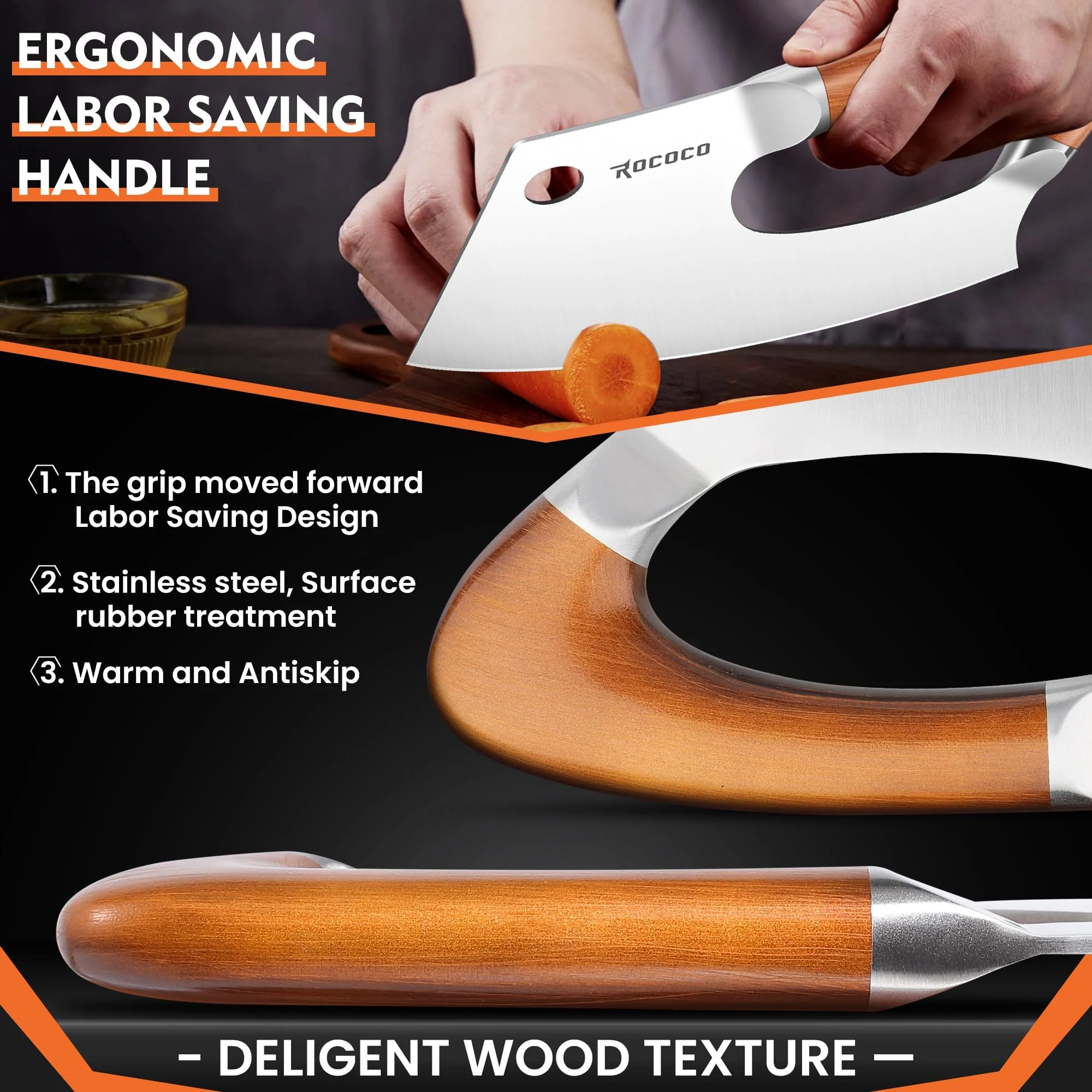 ROCOCO Meat Cleaver Knife Unique Effort Saving Kitchen Knife Professional Stainless Steel Chef Cooking Knives for Cutting Meat Vegetable Father Mother Christmas Gift Bronze - Image 5