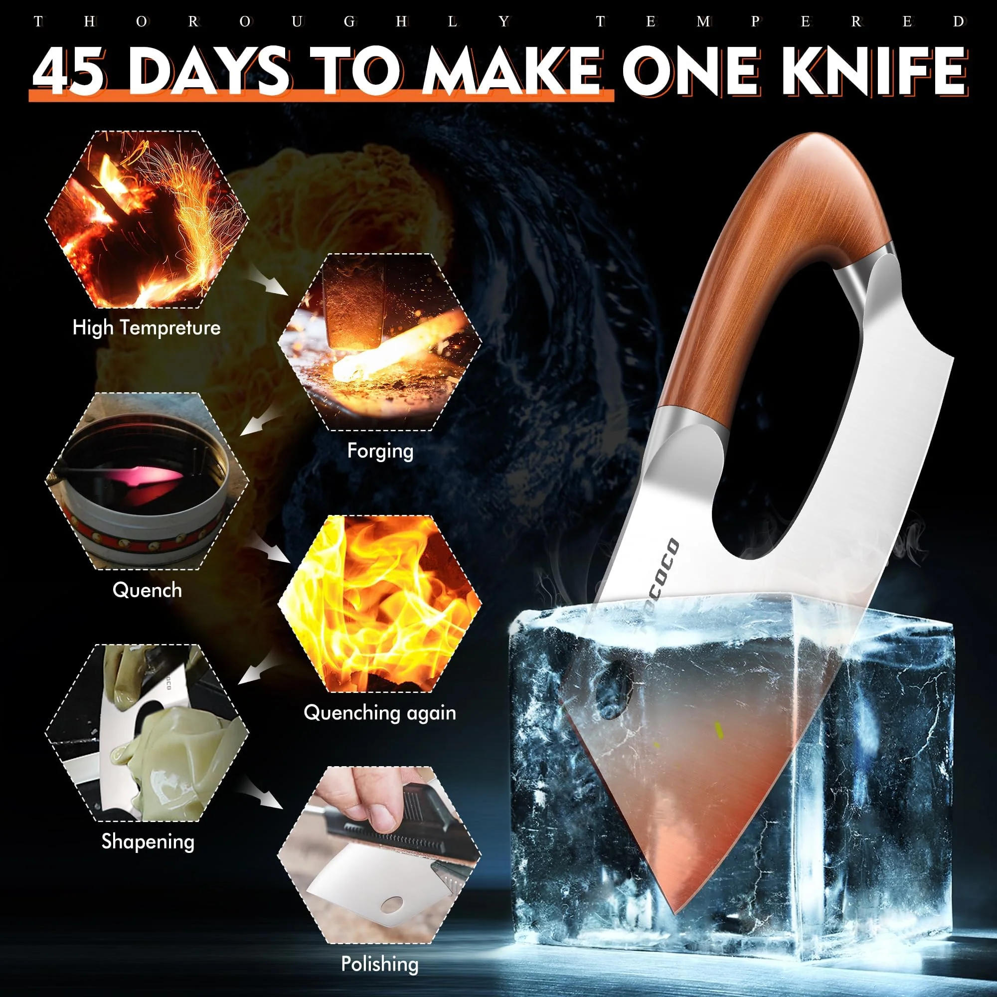 ROCOCO Meat Cleaver Knife Unique Effort Saving Kitchen Knife Professional Stainless Steel Chef Cooking Knives for Cutting Meat Vegetable Father Mother Christmas Gift Bronze - Image 7