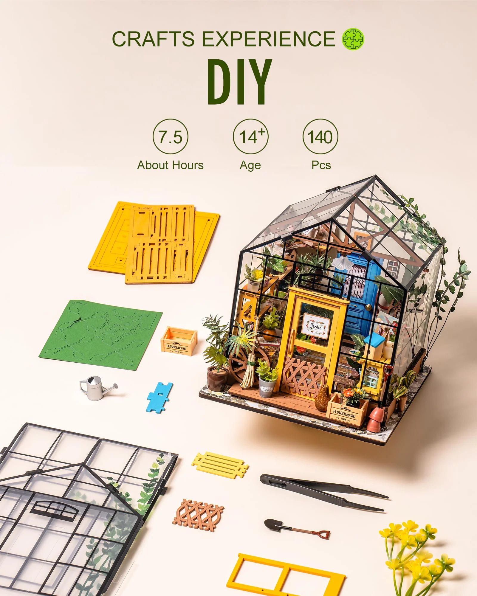 Rolife DIY Miniature Greenhouse Kit, Tiny/Mini House Making Kit with Furniture for Adults, Furniture, Halloween/Christmas Decorations, Gifts for Family and Friends (Cathy's Greenhouse) - Image 3