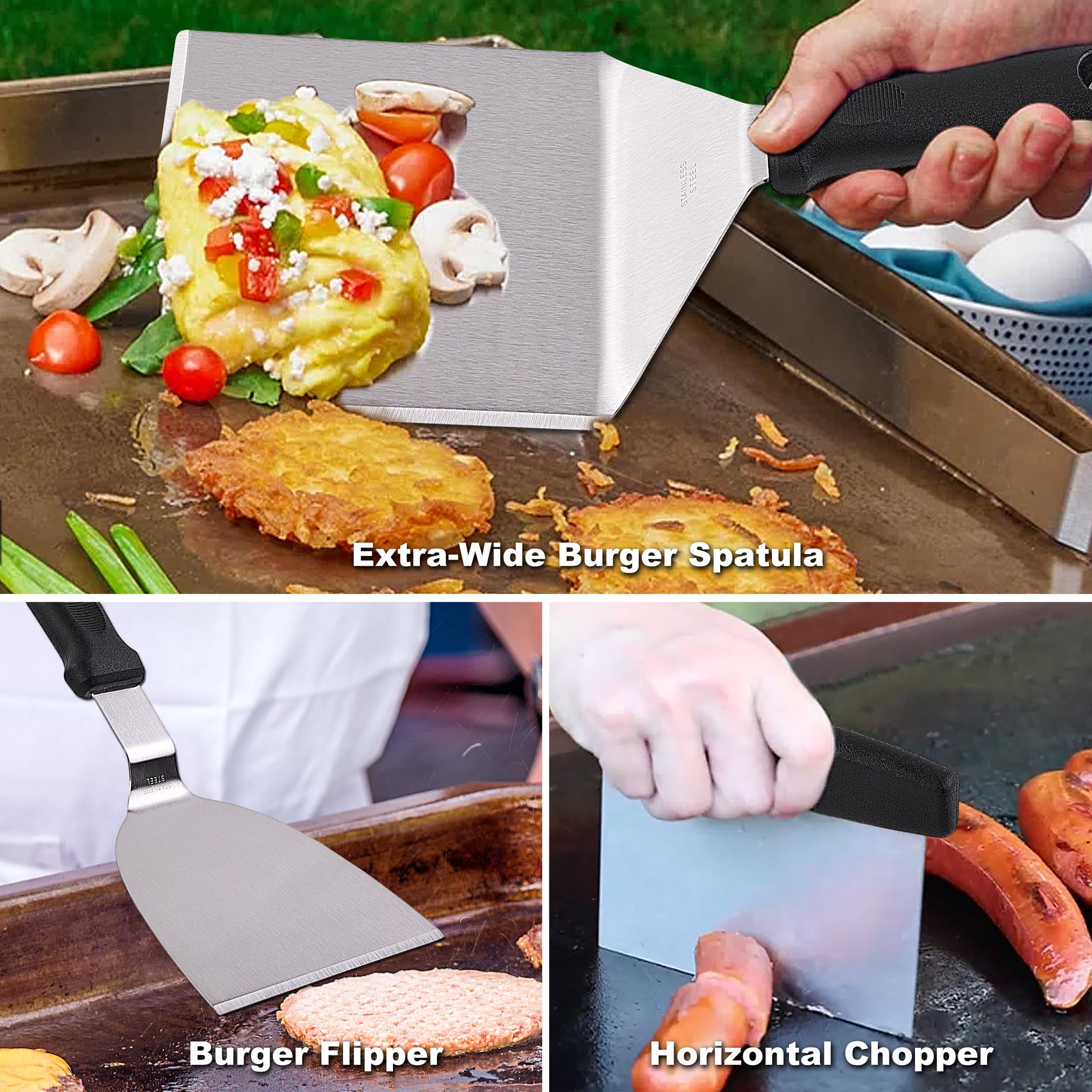 ROMANTICIST 29PCS Griddle Accessories Set - Flat Top Teppanyaki Spatula Set with Scraper, Basting Cover for Camp Chef- Home Cooking Griddle and Outdoor BBQ Gifts for Christmas - Image 4