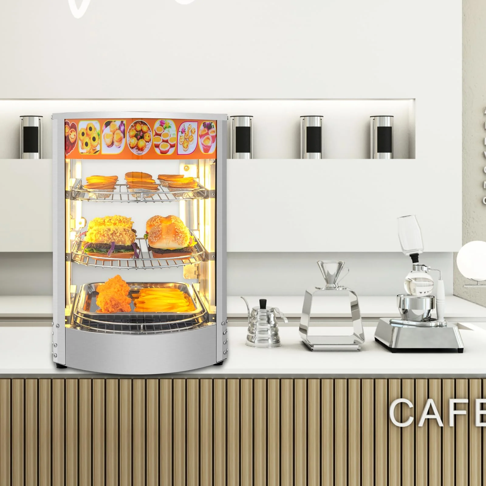 ROVSUN 3-Tier Food Warmer Pizza Warmer Countertop, Commerical Food Warmer Display with LED Lighting Removable Shelves Glass Door, Pretzel Warmer for Buffet Restaurant Cafe, 110V 800W - Image 2