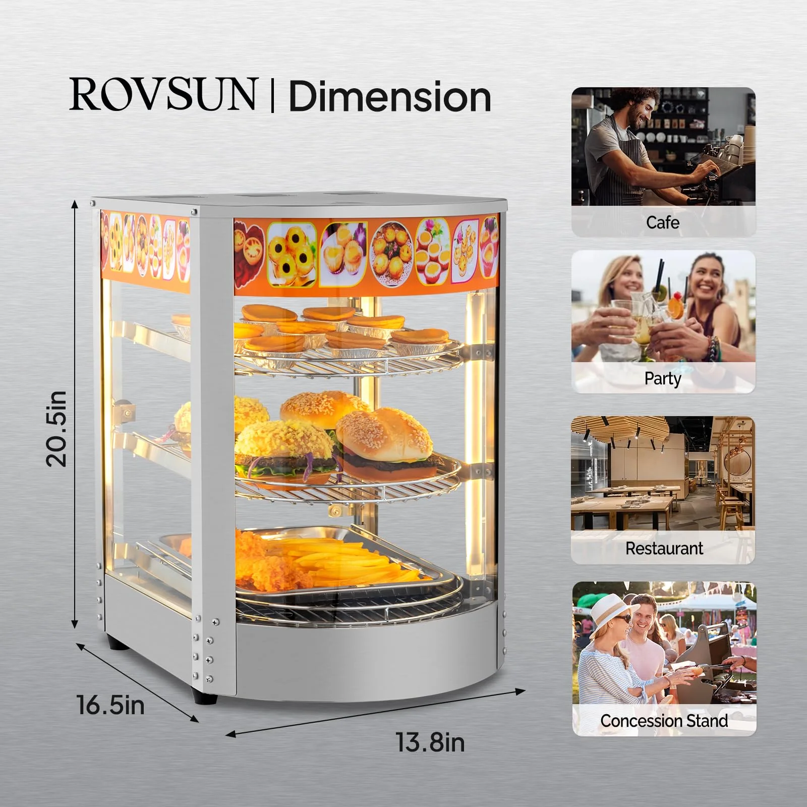 ROVSUN 3-Tier Food Warmer Pizza Warmer Countertop, Commerical Food Warmer Display with LED Lighting Removable Shelves Glass Door, Pretzel Warmer for Buffet Restaurant Cafe, 110V 800W - Image 4