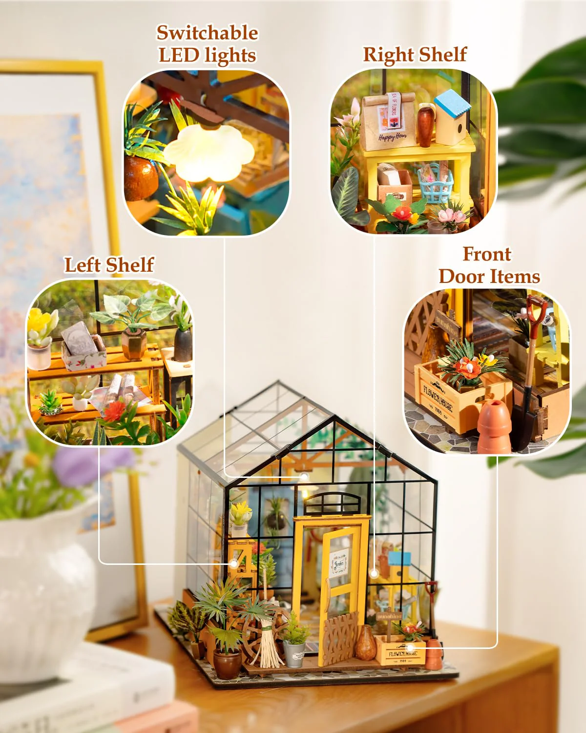 Rowood Miniature House Kit, DIY Miniature Greenhouse Dollhouse Kits for Adults, Mayberry Street Miniatures, Wooden Crafts for Adults, Gifts on Birthday Christmas - Cathy's Flower House - Image 3