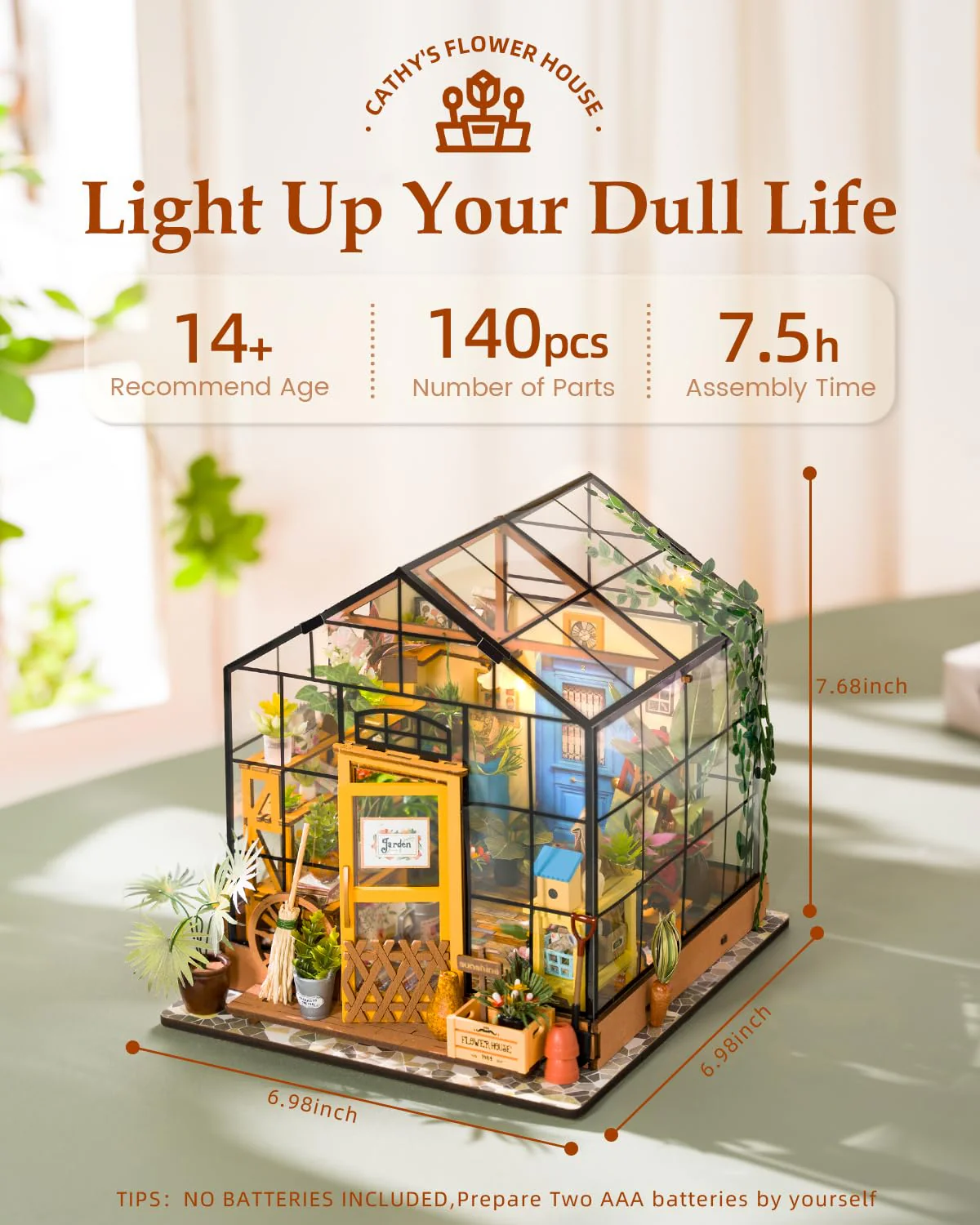Rowood Miniature House Kit, DIY Miniature Greenhouse Dollhouse Kits for Adults, Mayberry Street Miniatures, Wooden Crafts for Adults, Gifts on Birthday Christmas - Cathy's Flower House - Image 6