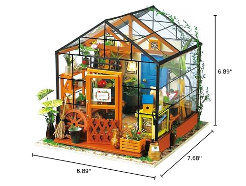 Rowood Miniature House Kit, DIY Miniature Greenhouse Dollhouse Kits for Adults, Mayberry Street Miniatures, Wooden Crafts for Adults, Gifts on Birthday Christmas - Cathy's Flower House - Image 8
