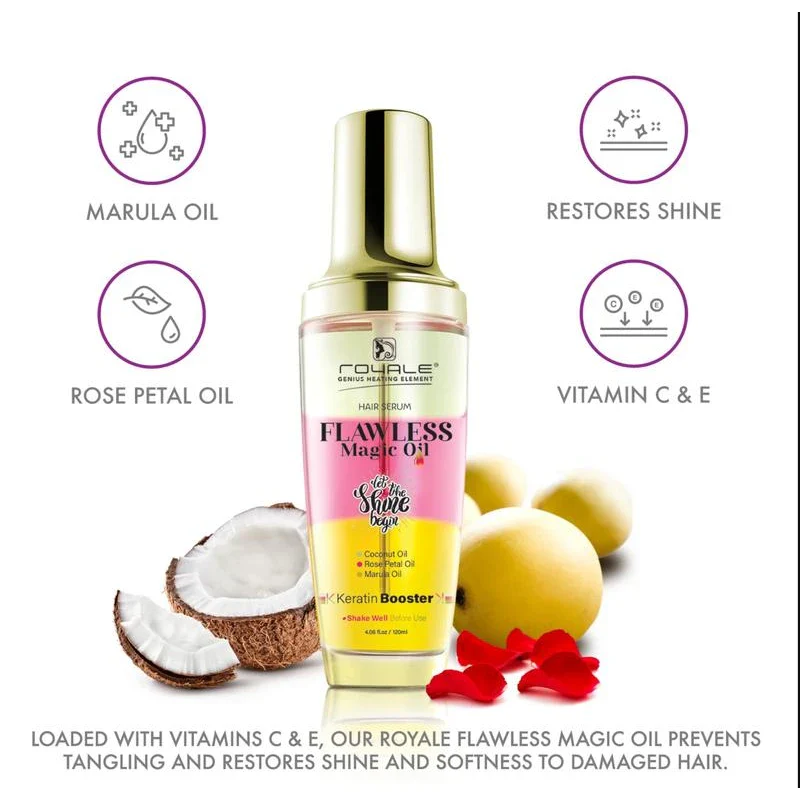 Royale Flawless Magic Oil Hair Serum | Coconut Oil, Rose Petal Oil, & Marula Oil Haircare Smooth Daily Moisture Hydrate Nourishing Moisturizer - Image 2