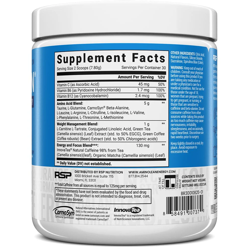 RSP NUTRITION AminoLean Pre Workout Powder, Amino Energy & Weight Management with Vegan BCAA Amino Acids, Natural Caffeine, Preworkout Boost for Men & Women, 30 Serv - Image 7