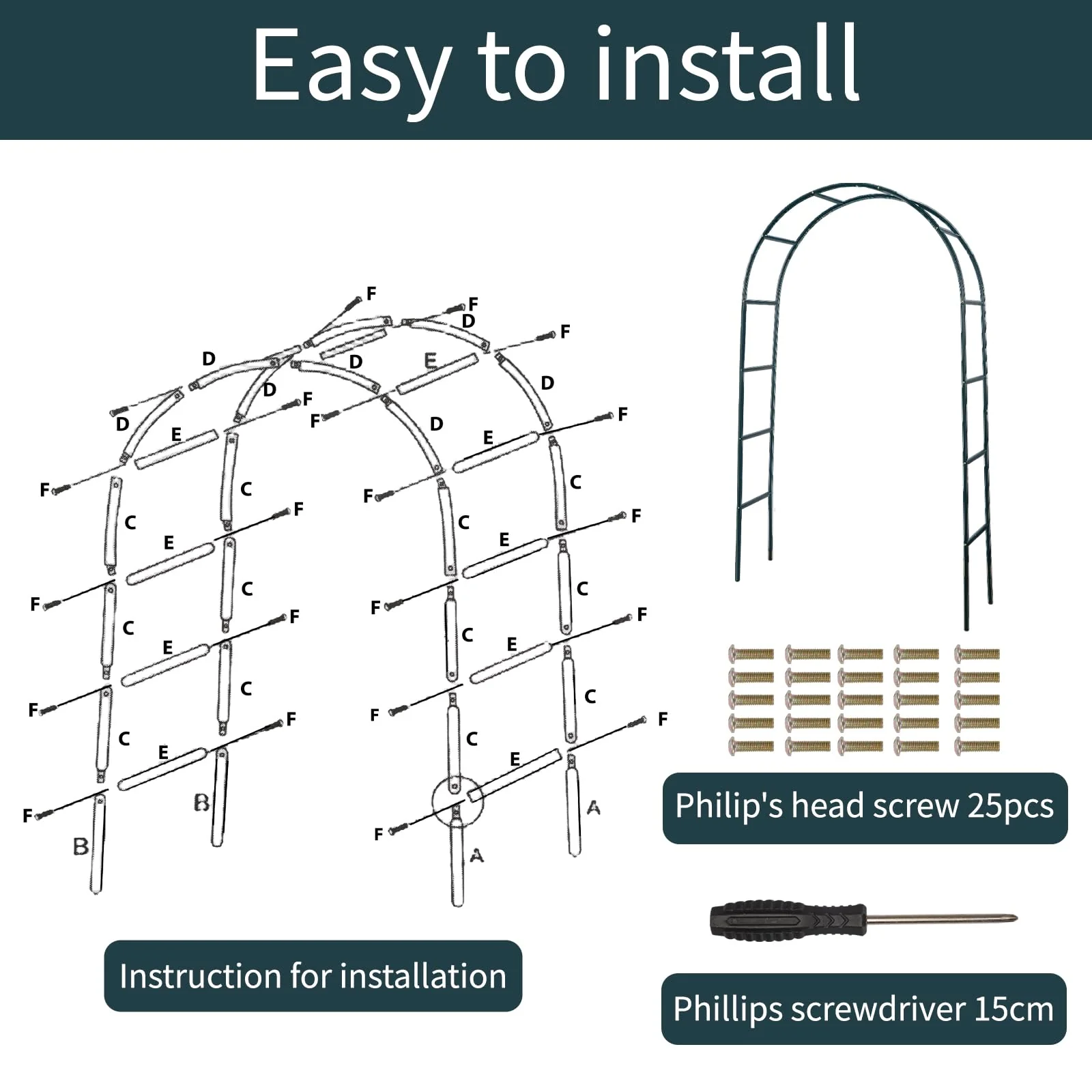 RUBFAC 94" Metal Garden Arch Trellis for Climbing Plants Outdoor, Garden Arbors and Arches, Halloween Archway for Pumpkin Balloon Rose Vines Wedding Christmas Birthday Party Decorations, Army Green - Image 6