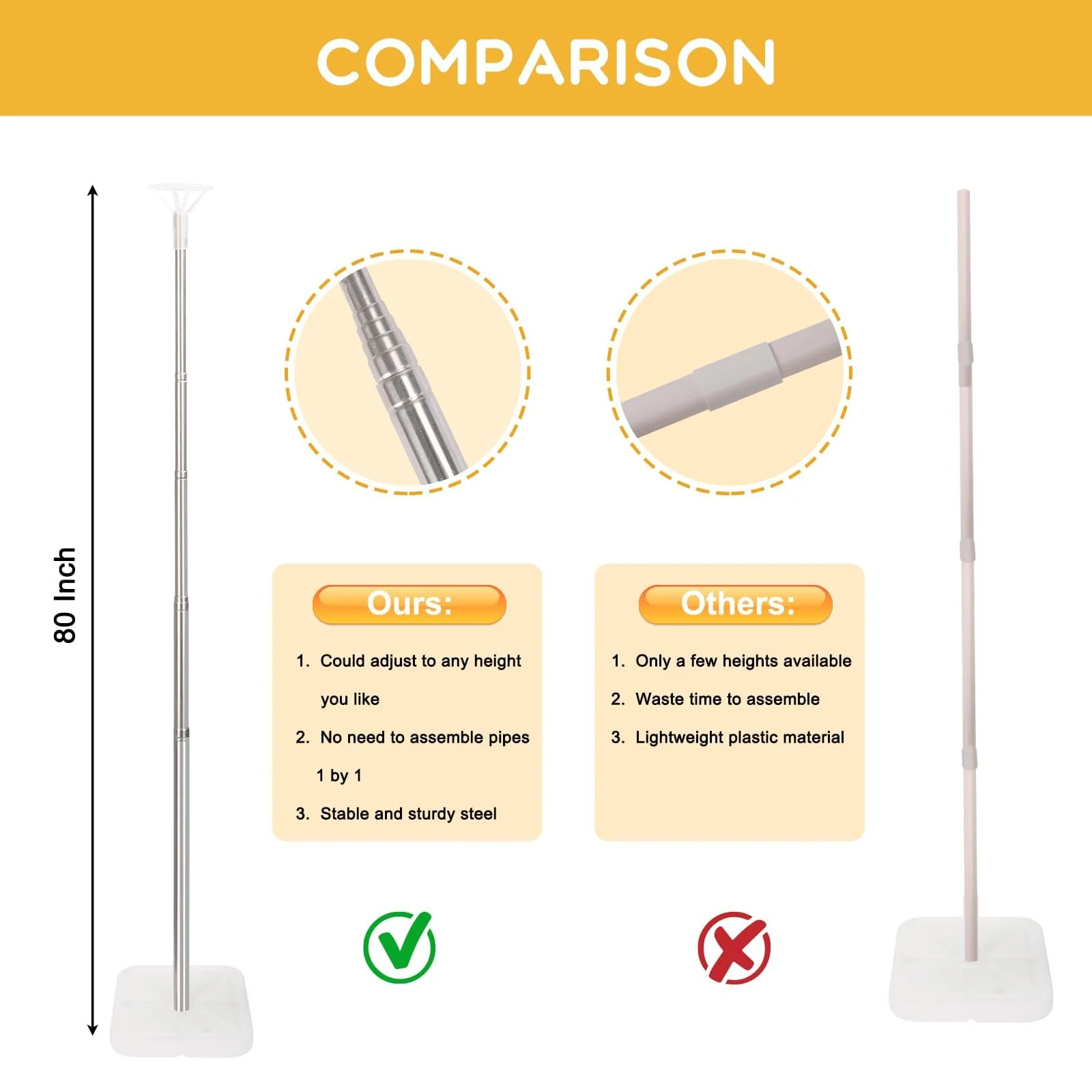 RUBFAC Balloon Column Stand Kit, Set of 2, 6.6ft Height Adjustable Column Kit, Metal Telescopic Pillar Balloon Stand, Birthday Party, Graduation, Wedding Christmas Decorations, White and Silver - Image 6