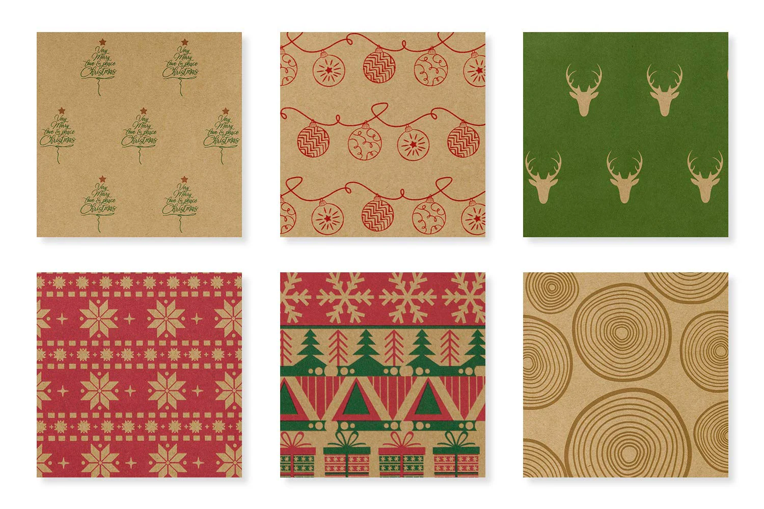 RUSPEPA Christmas Wrapping paper - Brown Kraft Paper with Red and Green Pattern For -Christmas Elements Collection-6 Roll-30Inch X 10Feet Per Roll - Image 3