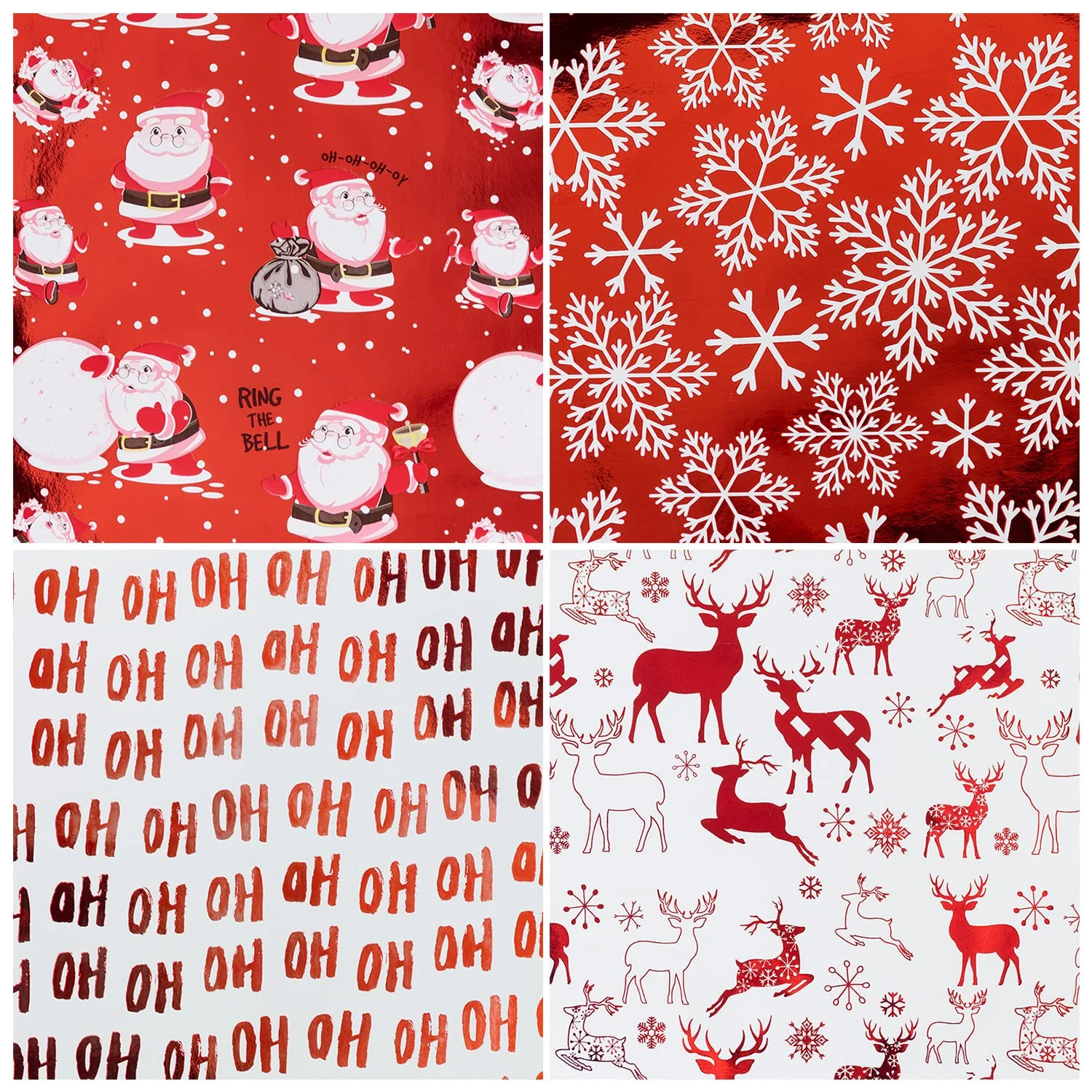 RUSPEPA Christmas Wrapping paper-Red and White Paper with a metallic foil shine-Christmas Elements Collection-4 Roll-30Inch X 10Feet Per Roll - Image 4