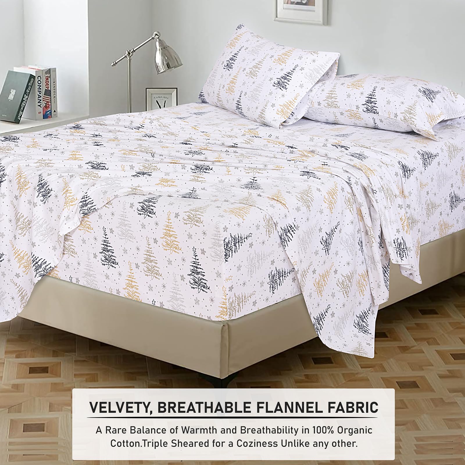 RUVANTI Flannel Sheets King Size - 100% Cotton Brushed King Size Sheets Set - Deep Pockets 16 Inches Bed Sheets - All Seasons Breathable & Extra Soft - Warm & Cozy, 4 Piece, Christmas Tree - Image 5