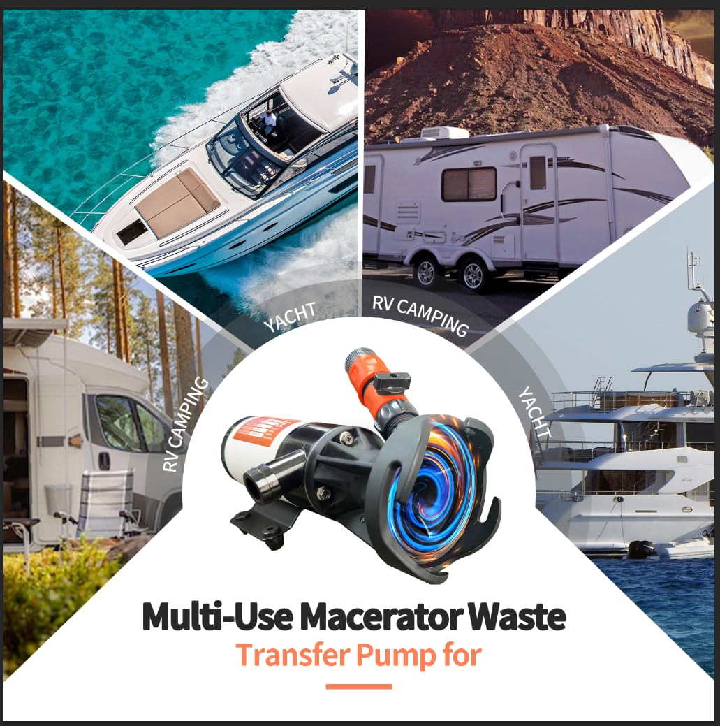 RV Macerator Pump 12V,Portable Macerator Waste Pump,12GPM Suction 3.2 feet Lift 10 feet with Garden Hose Discharge Port,Quick Release Sewage Pump with Fresh Water Crushing for Halloween Christmas - Image 4