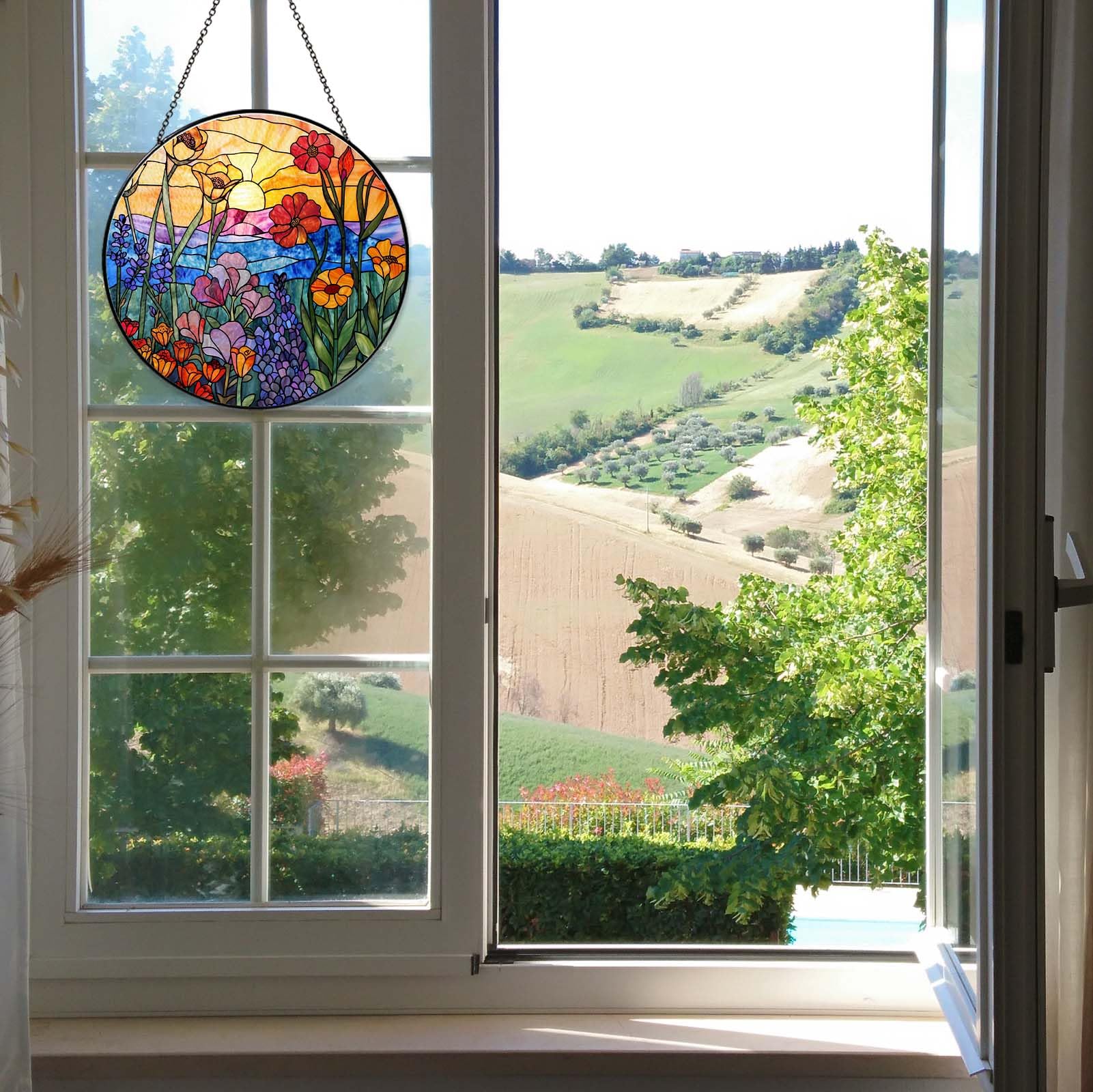 RVEAFA Wildflowers Sun Catcher Stained Glass Window Hanging Plant Lover Gifts for Women Wildflowers Wall Decor Handmade Sun Catcher Decoration for Window Garden Home Christmas & Birthday Gifts - Image 2