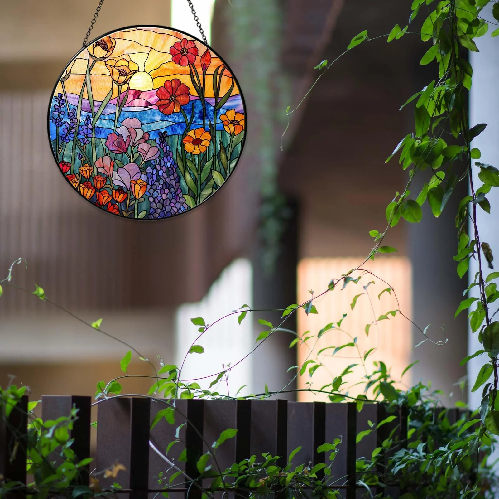 RVEAFA Wildflowers Sun Catcher Stained Glass Window Hanging Plant Lover Gifts for Women Wildflowers Wall Decor Handmade Sun Catcher Decoration for Window Garden Home Christmas & Birthday Gifts - Image 3