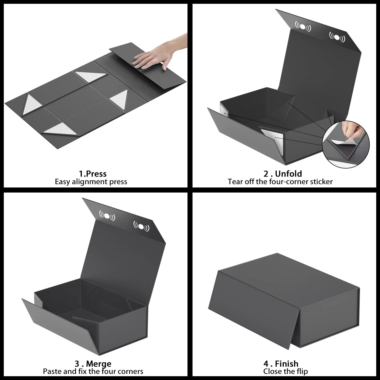 RYDDOY 5 Pack Black Gift Box, 9.5x6x3'' Gift boxes for Presents with Lids Magnetic Closure Rectangle Collapsible for Groomsman Proposal Box, Wedding, Christmas, Halloween, Birthday Gift Packging - Image 5