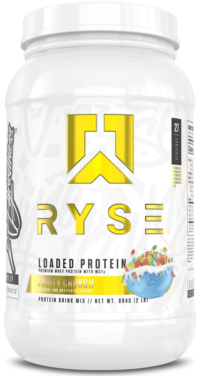 RYSE Loaded Protein Powder - Fruity Crunch - 25g Whey Protein Isolate & Concentrate with Prebiotic Fiber & MCTs - Low Carb, Low Sugar, Digestive-Friendly - 27 Servings / 2 lb Tub