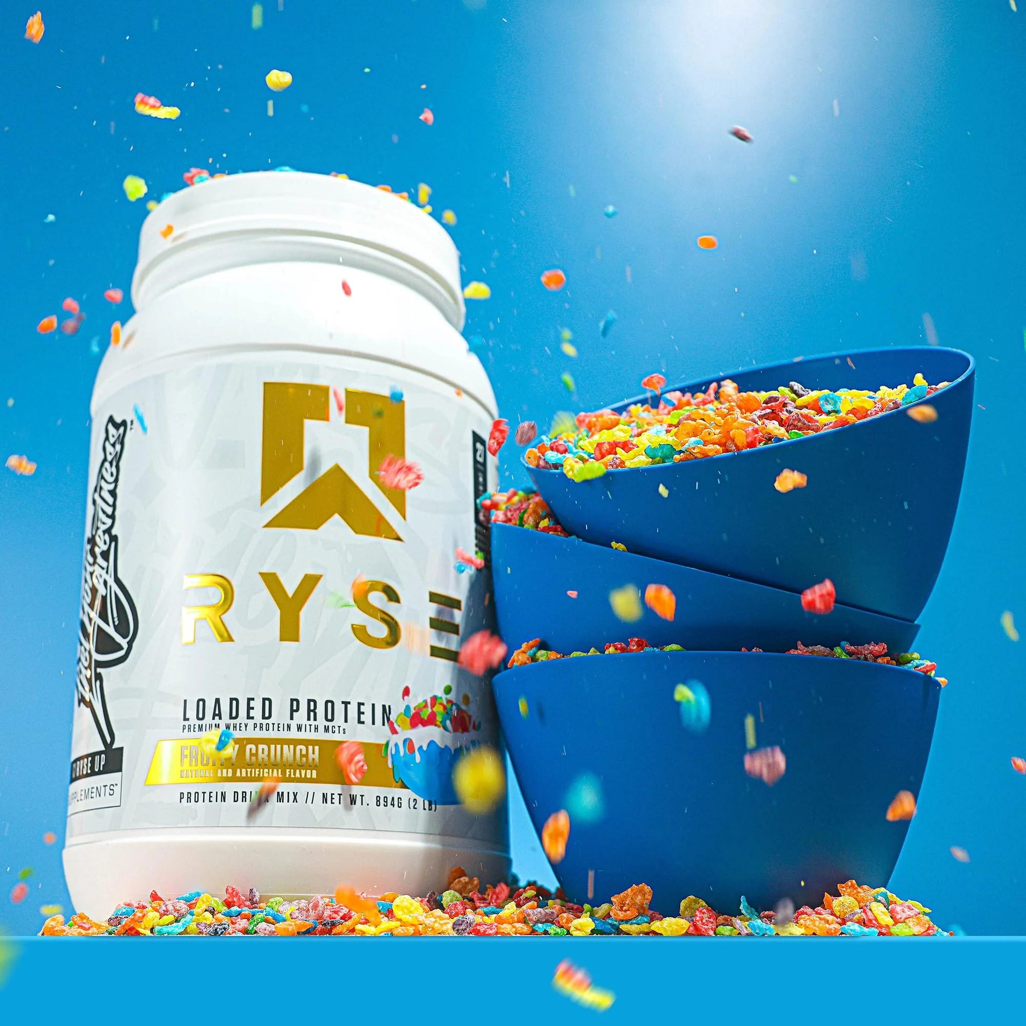 RYSE Loaded Protein Powder - Fruity Crunch - 25g Whey Protein Isolate & Concentrate with Prebiotic Fiber & MCTs - Low Carb, Low Sugar, Digestive-Friendly - 27 Servings / 2 lb Tub - Image 3