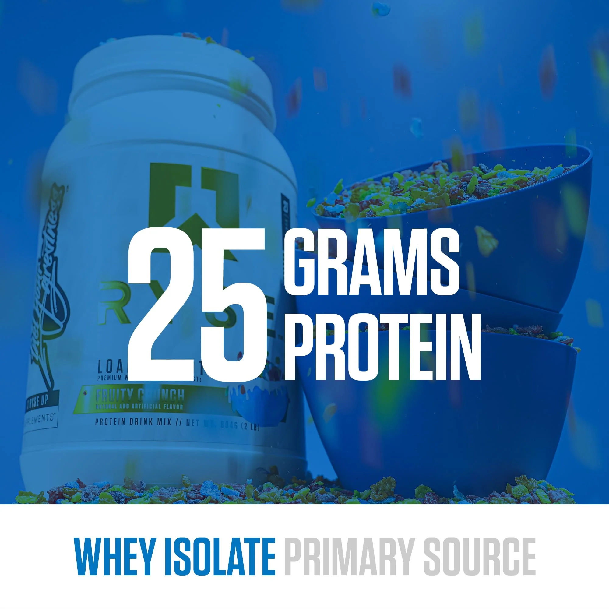 RYSE Loaded Protein Powder - Fruity Crunch - 25g Whey Protein Isolate & Concentrate with Prebiotic Fiber & MCTs - Low Carb, Low Sugar, Digestive-Friendly - 27 Servings / 2 lb Tub - Image 5