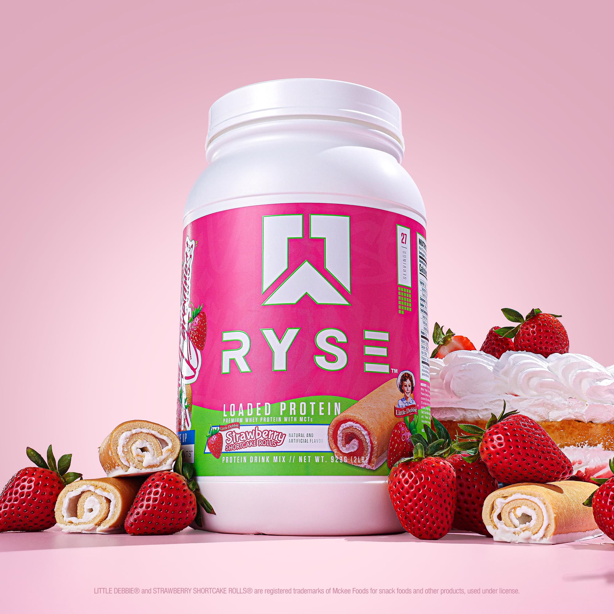 RYSE Loaded Protein Powder - Little Debbie Strawberry Shortcake Rolls - 25g Whey Protein Isolate & Concentrate with Prebiotic Fiber & MCTs - Low Carb & Low Sugar - 27 Servings / 2 lb Tub - Image 3