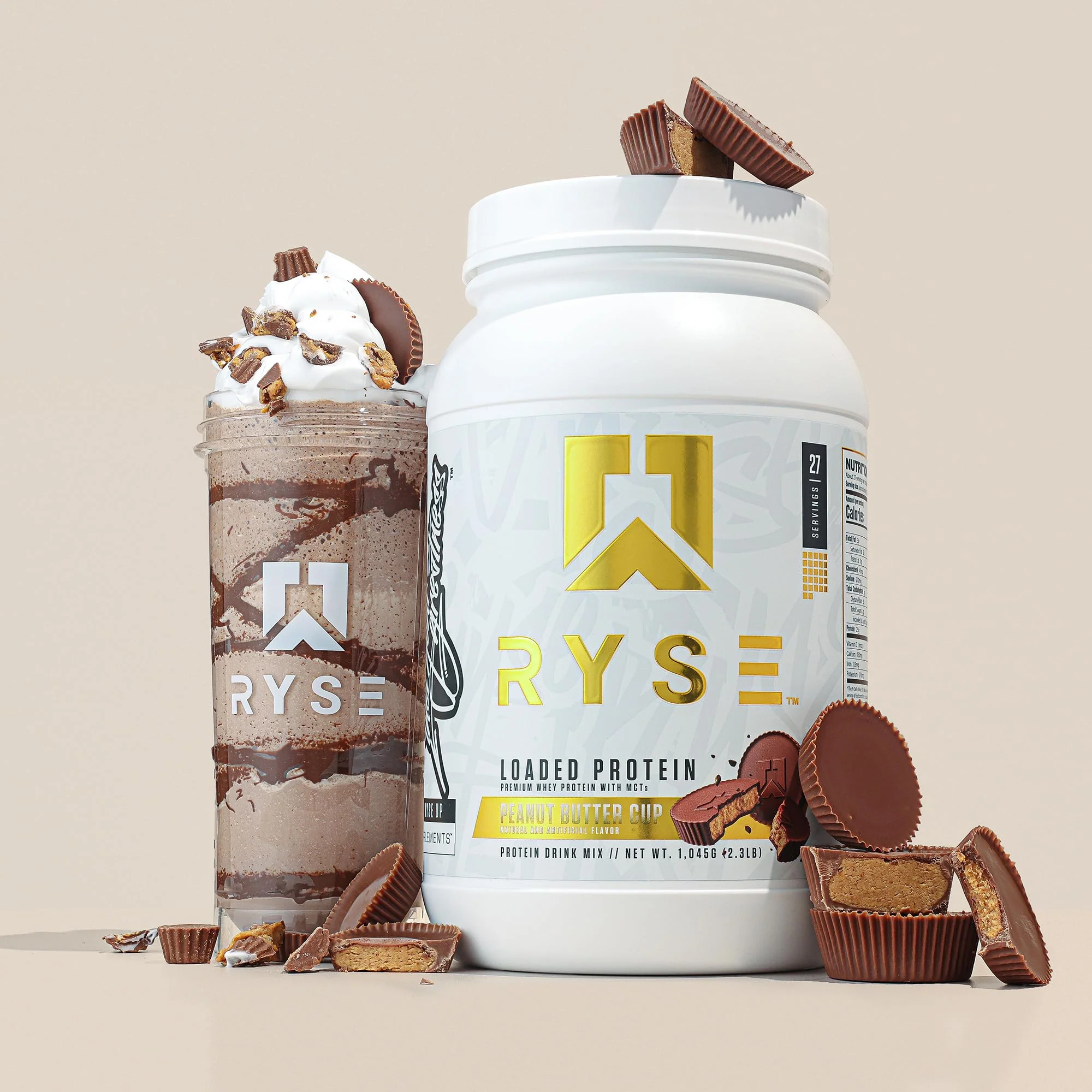 RYSE Loaded Protein Powder - Peanut Butter Cup - 25g Whey Protein Isolate & Concentrate with Prebiotic Fiber & MCTs - Low Carb, Low Sugar, Digestive-Friendly - 27 Servings / 2 lb Tub - Image 3