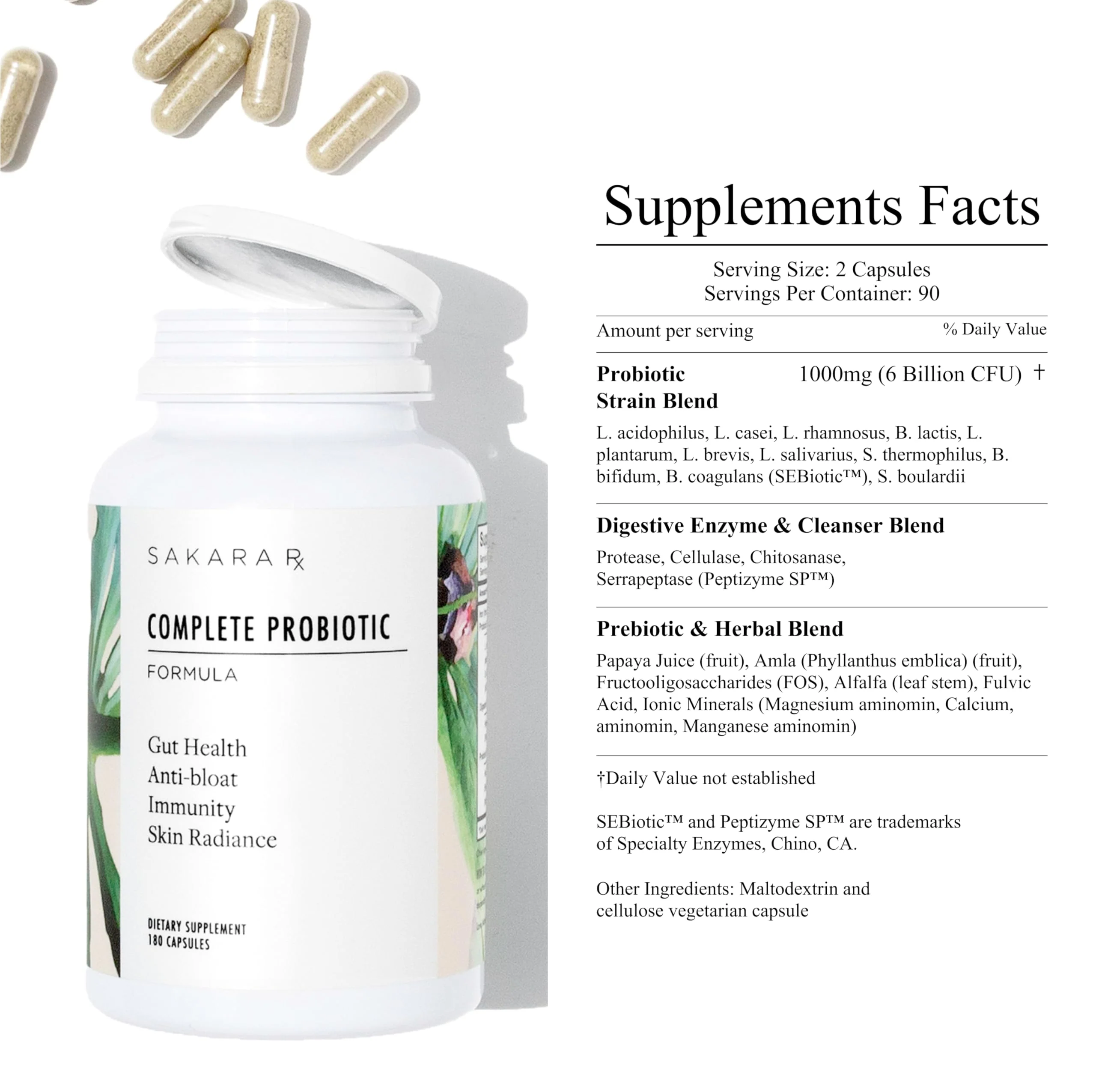 SAKARA Complete Probiotic, 180 Capsules - Probiotics for Women Digestive Health, Gut Health Pre and Probiotics for Women, Prebiotics and Probiotics - Image 3