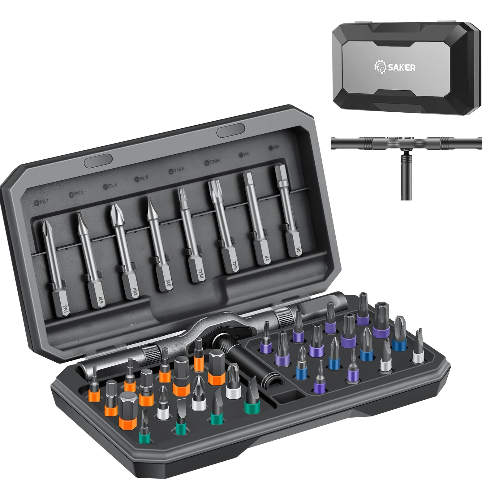 Saker 42 in 1 Magnetic Screwdriver Set, Multi Bit Free Combination Ratchet Screwdriver Set Portable Repair Tool Kit for Christmas Gifts Furniture, Computer, Bicycle and DIY Grey