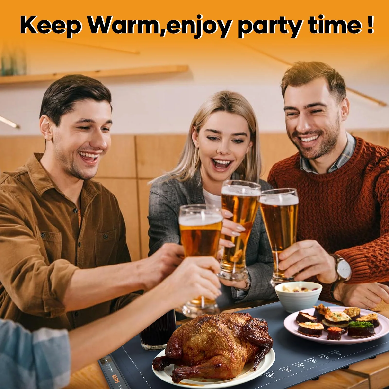 Saker Food Warming Mat,Electric Warming Tray for Food, Adjustable Heating Mat for Countertop with 3 Temperature Settings & Child Lock, Portable Foldable Food Warmer for Party, Buffet, Daily Use - Image 2