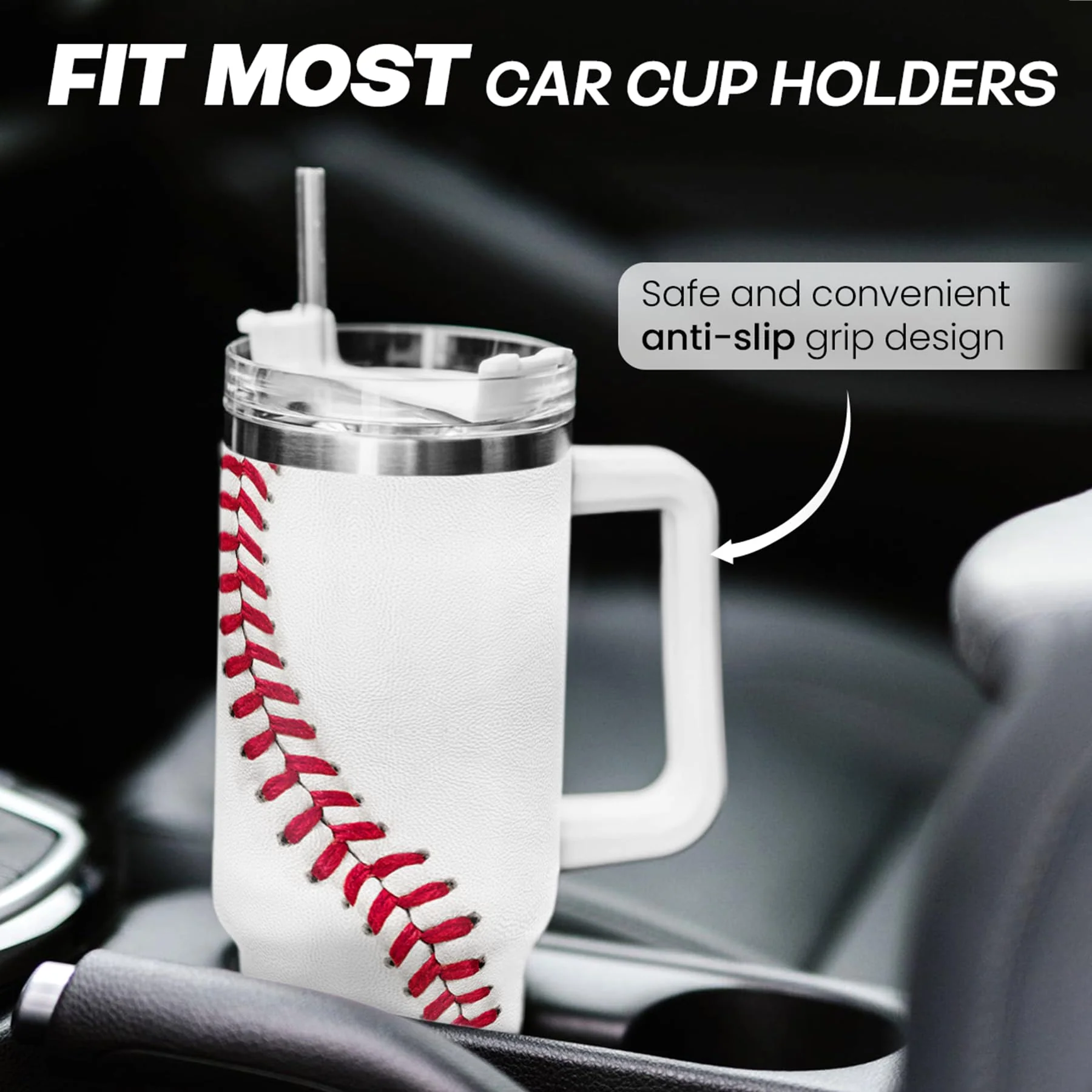 SANDJEST Baseball Tumbler with Handle 40oz, Insulated Stainless Steel Cup with Lid & Straw, Gifts for Men, Boys, Players, Coaches, Sports Lovers, Christmas, Birthday - Image 2