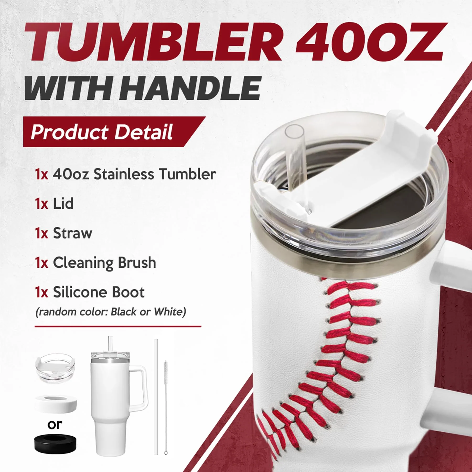 SANDJEST Baseball Tumbler with Handle 40oz, Insulated Stainless Steel Cup with Lid & Straw, Gifts for Men, Boys, Players, Coaches, Sports Lovers, Christmas, Birthday - Image 5