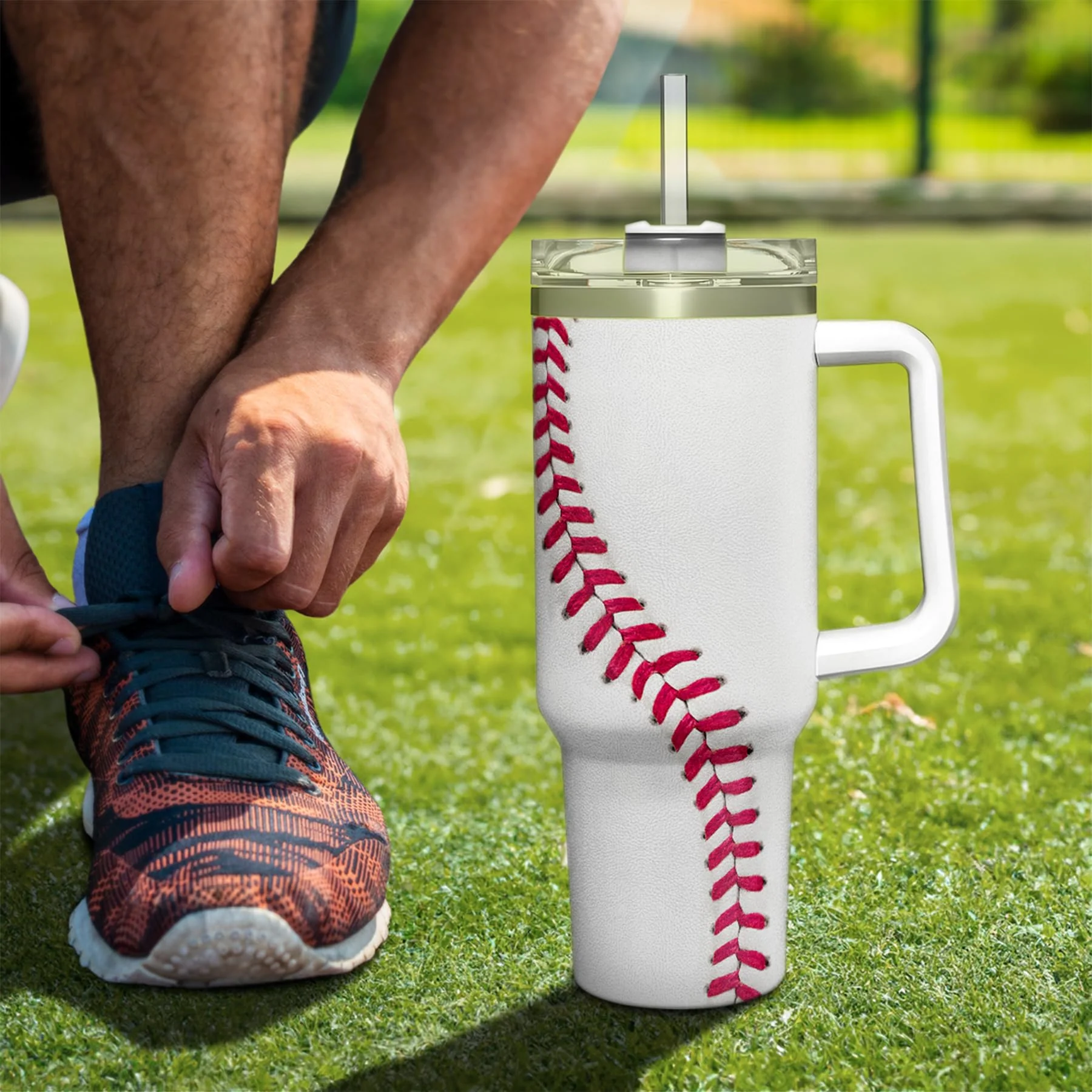 SANDJEST Baseball Tumbler with Handle 40oz, Insulated Stainless Steel Cup with Lid & Straw, Gifts for Men, Boys, Players, Coaches, Sports Lovers, Christmas, Birthday - Image 7