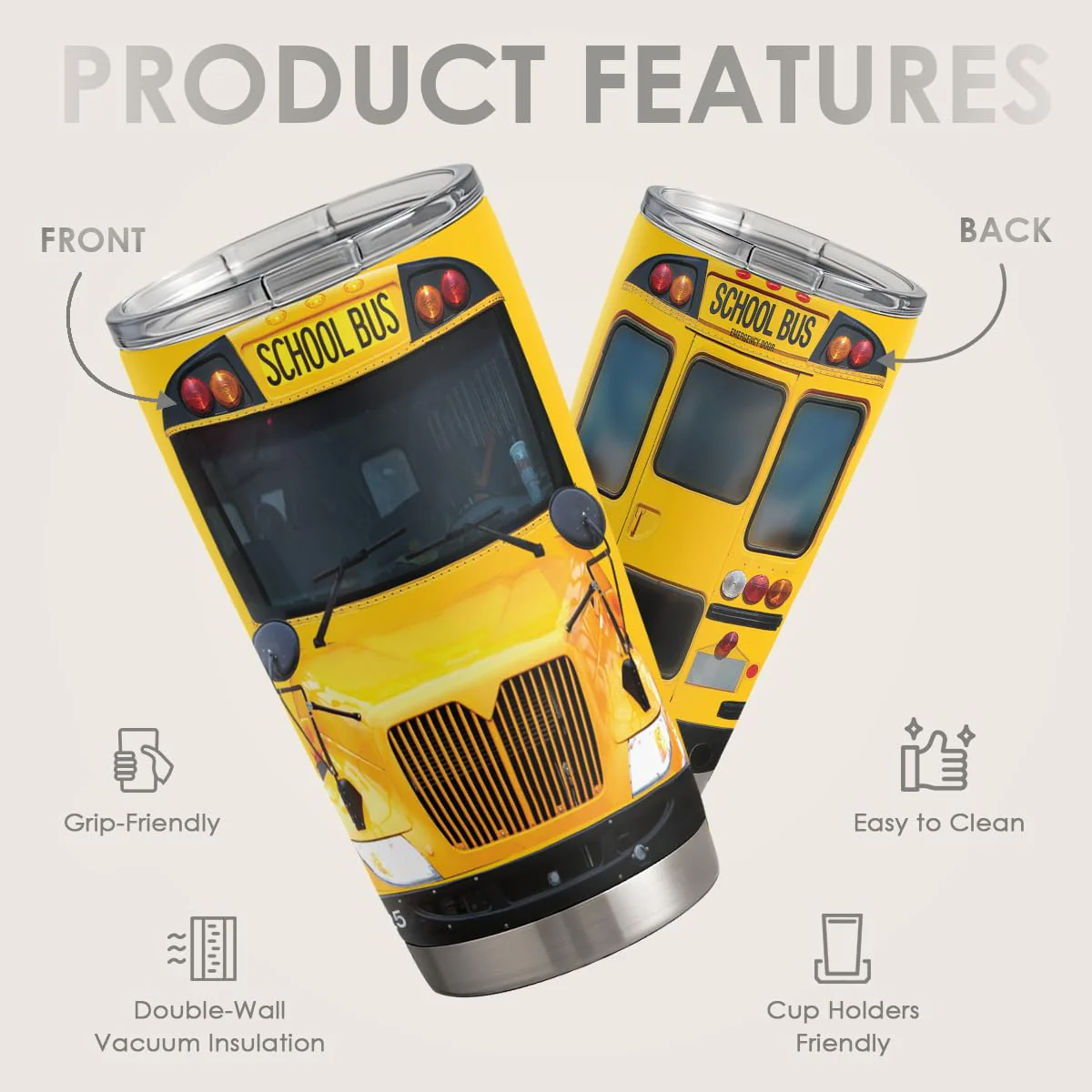 SANDJEST Bus Driver Tumbler - School Bus 20 oz Stainless Steel Double Wall Vacuum Tumblers Coffee Travel Mug - Thermal Cups Birthday, Christmas, Back To School Gifts for Men, Women, Friends, Besties - Image 6