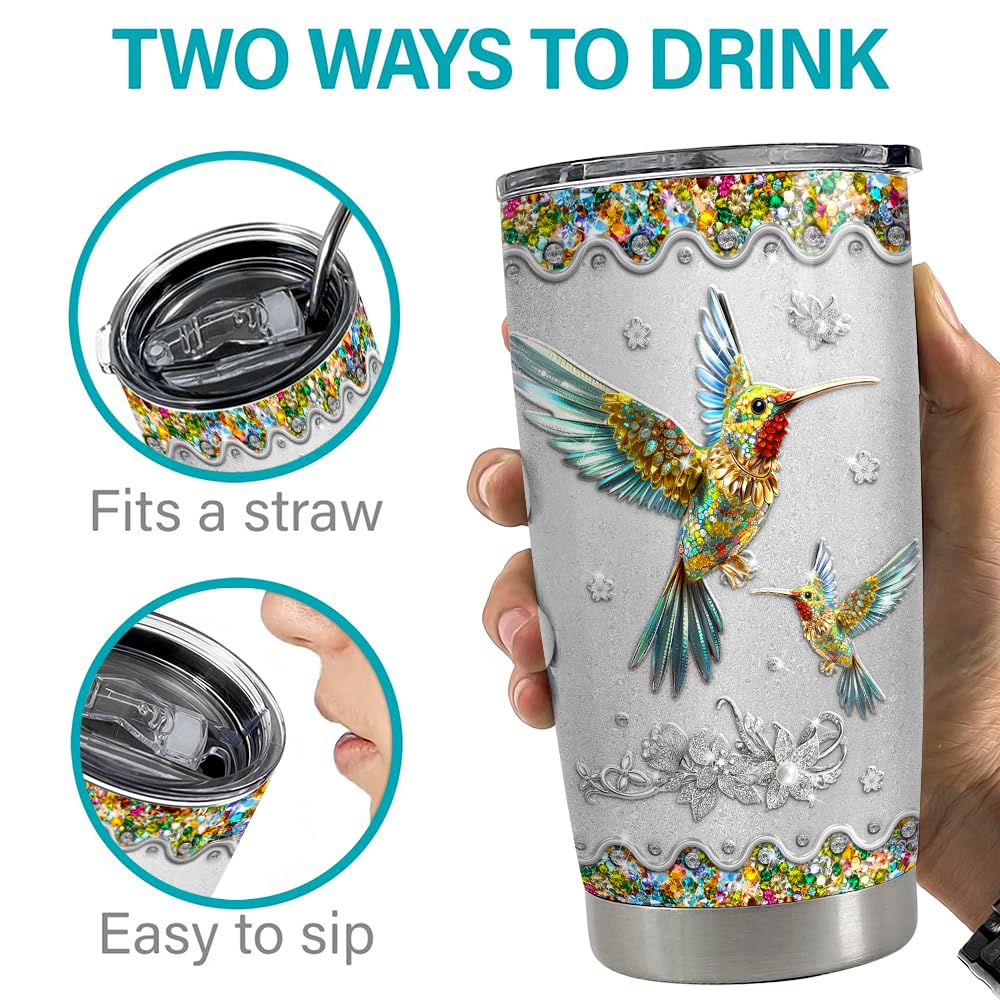 SANDJEST Hummingbird Gifts for Women Hummingbirds Tumbler 20oz Jewelry Drawings Stainless Steel Insulated Tumblers Coffee Travel Mug Cup Gift for Birthday Christmas - Image 2
