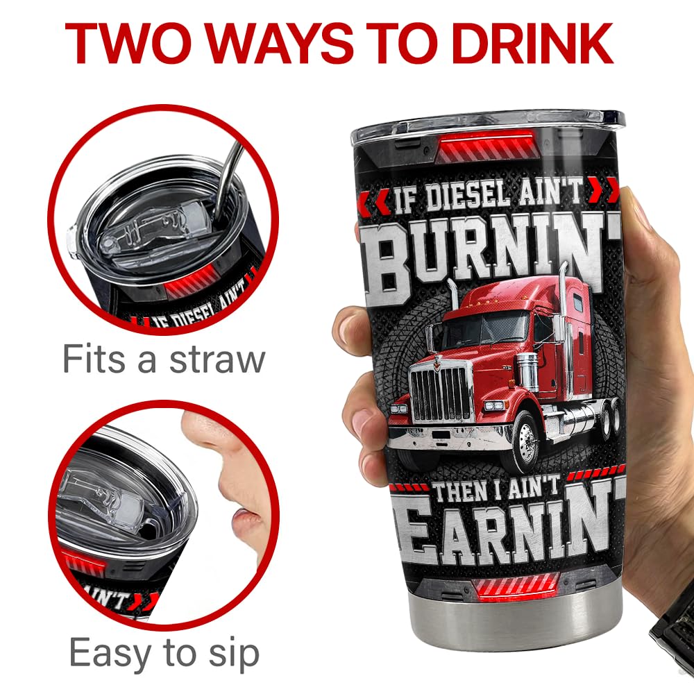 SANDJEST Truck Driver Tumbler 20oz Stainless Steel Insulated Travel Mug Cup for Men Dad Husband Trucker Gifts for Birthday Christmas Fathers Day - Image 2