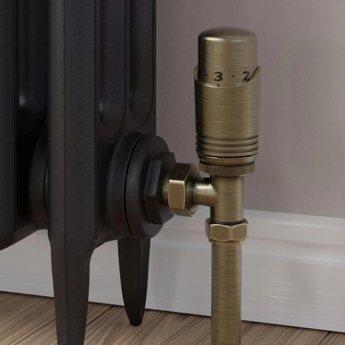 Sandy Beach Antique Brass Radiator Valves - Straight with Lockshield (15mm) - Image 3
