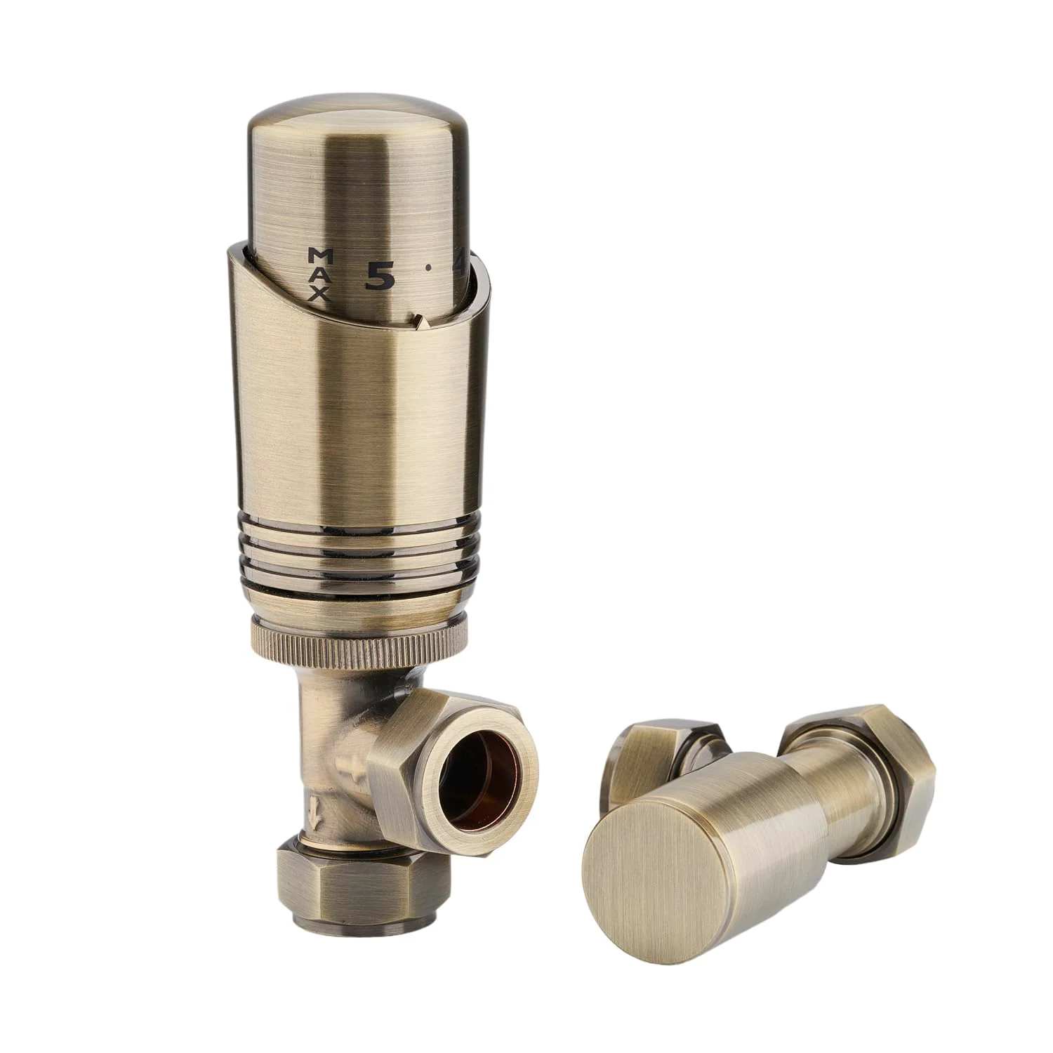 Sandy Beach Antique Brass Radiator Valves - Straight with Lockshield (15mm) - Image 5