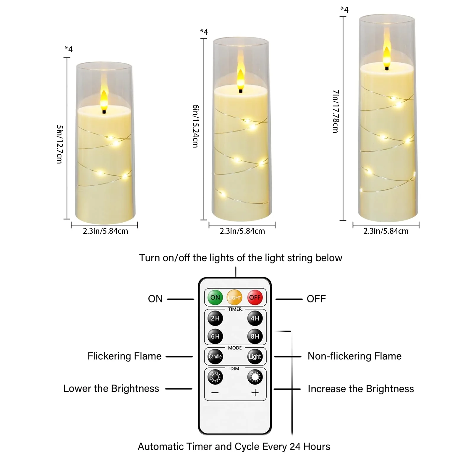 Sasigeiaa Flameless Candles with Embedded Star String - Battery Operated LED Candles, with Remote,12 Ivory Flickering Candles for Christmas, Weddings, Home Decor & Party,(D 2.3"×H 5" 6" 7") - Image 5